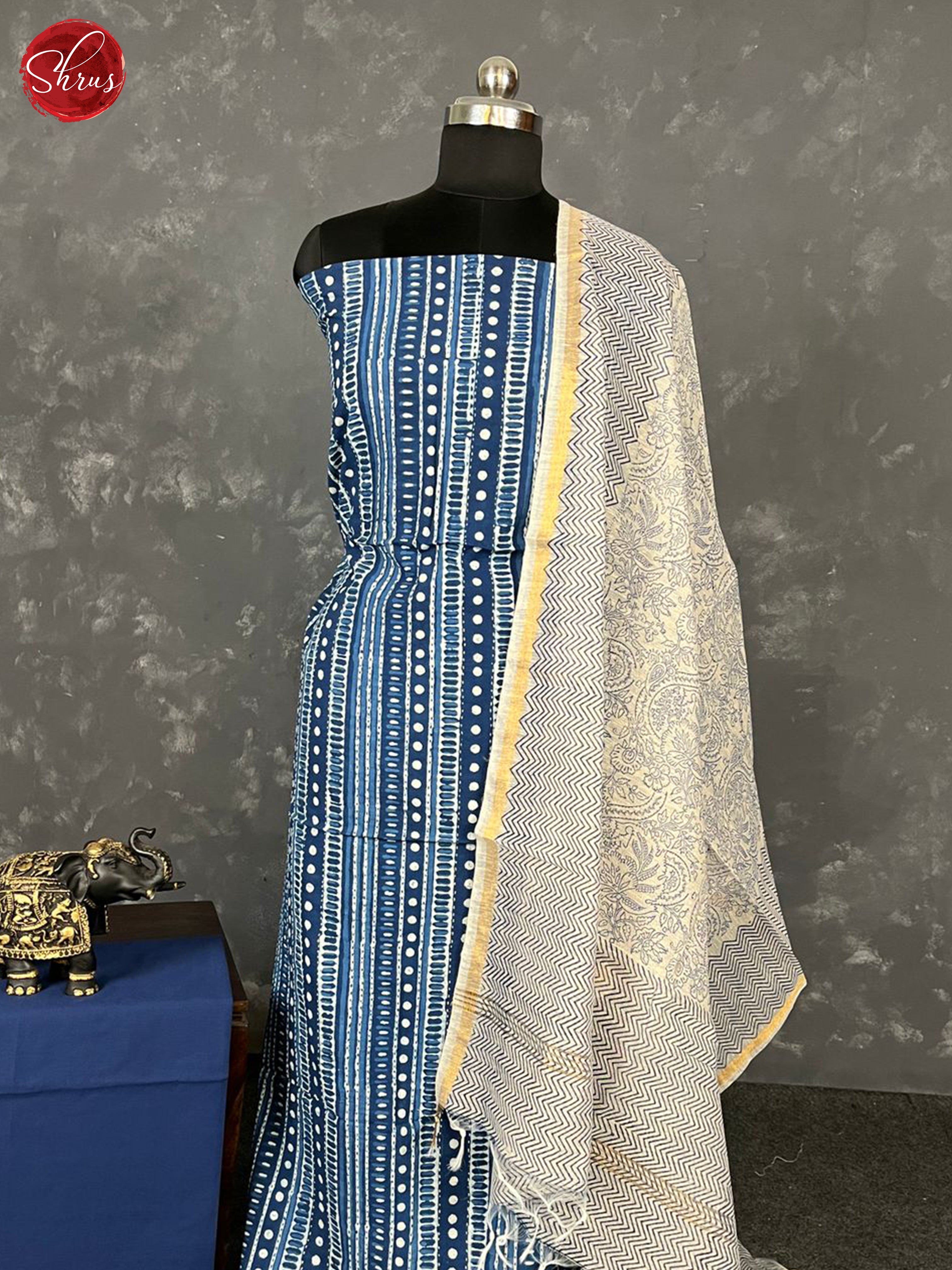 Blue & Cream - Unstitched Salwar - Shop on ShrusEternity.com