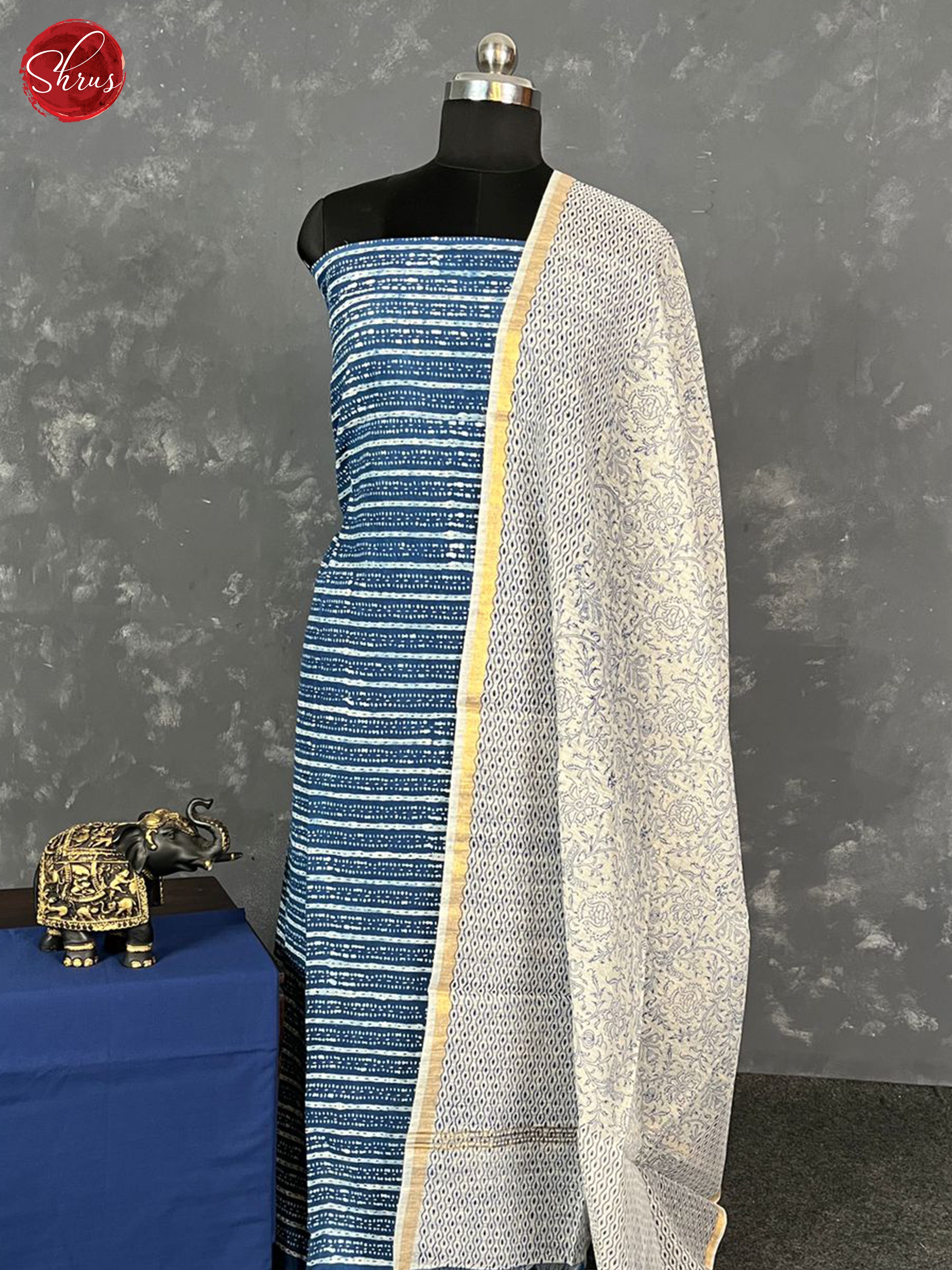 Blue & Cream - Unstitched Salwar - Shop on ShrusEternity.com