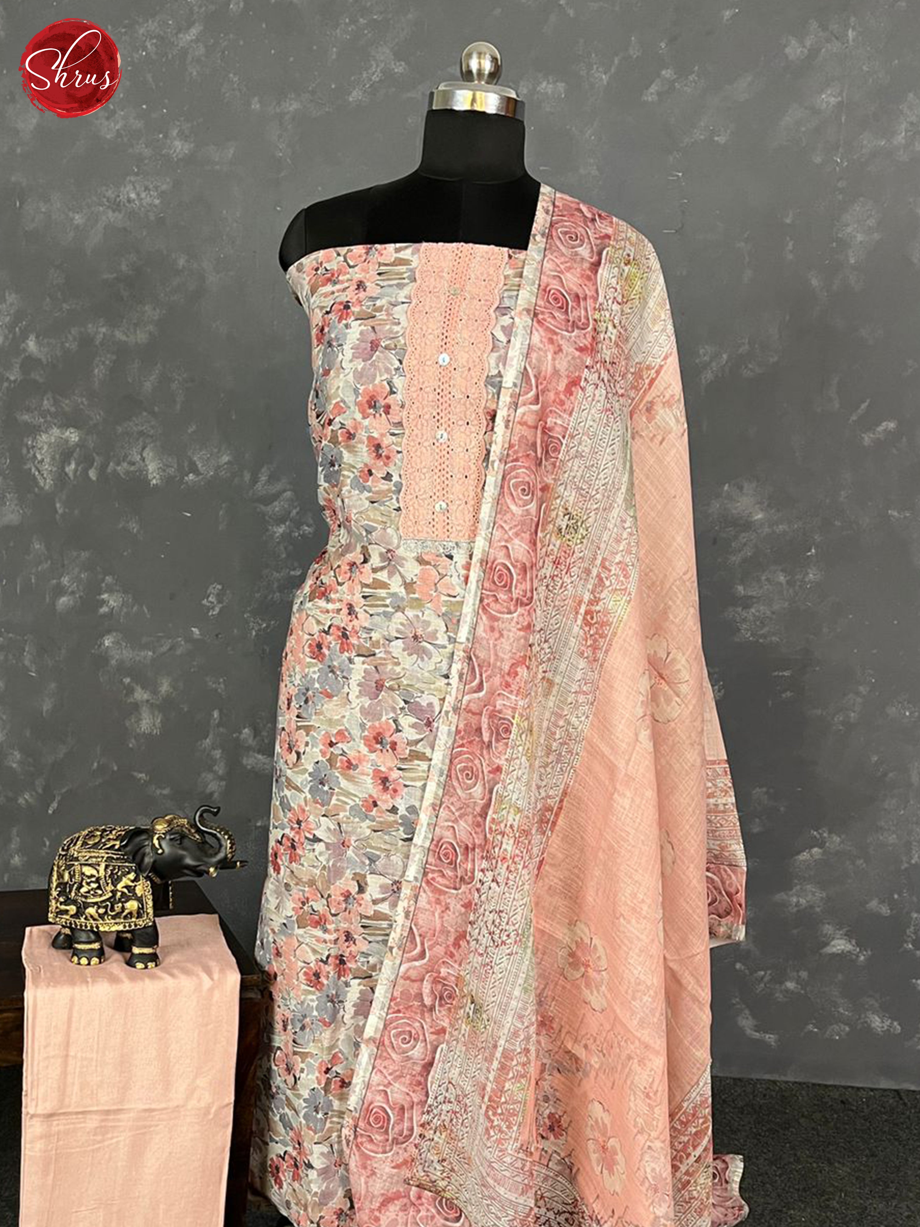 Grey & Peach -Unstitched Salwar - Shop on ShrusEternity.com
