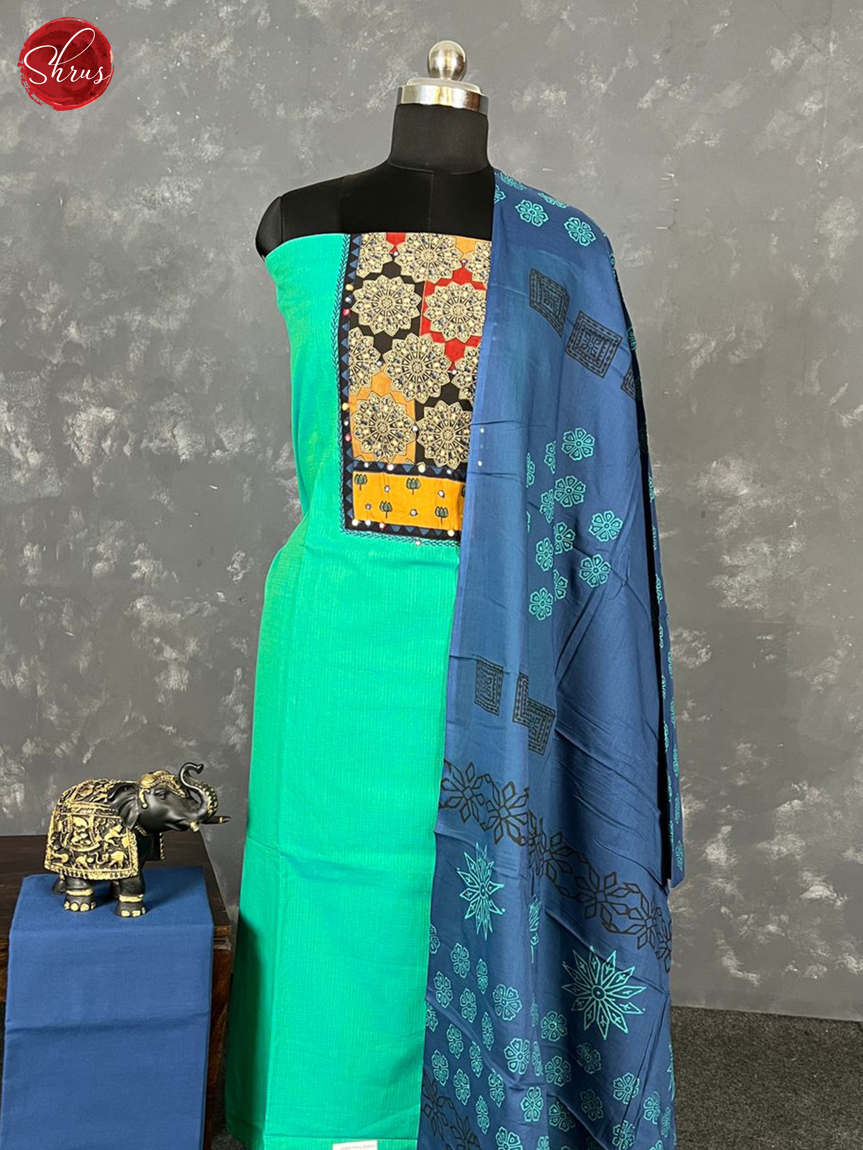 Green & Blue - Unstitched Salwar - Shop on ShrusEternity.com