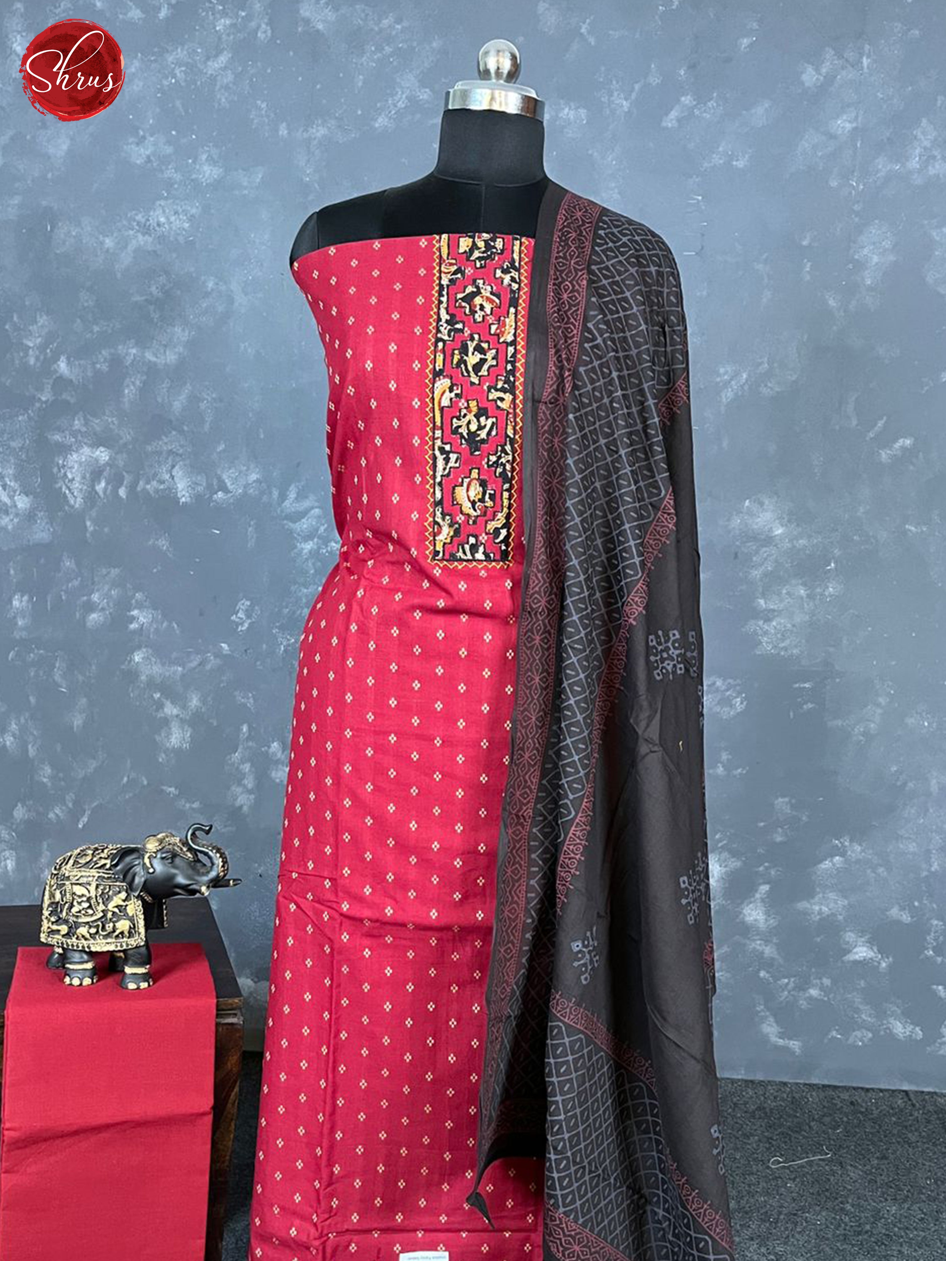 Red & Brown - Unstitched Salwar - Shop on ShrusEternity.com