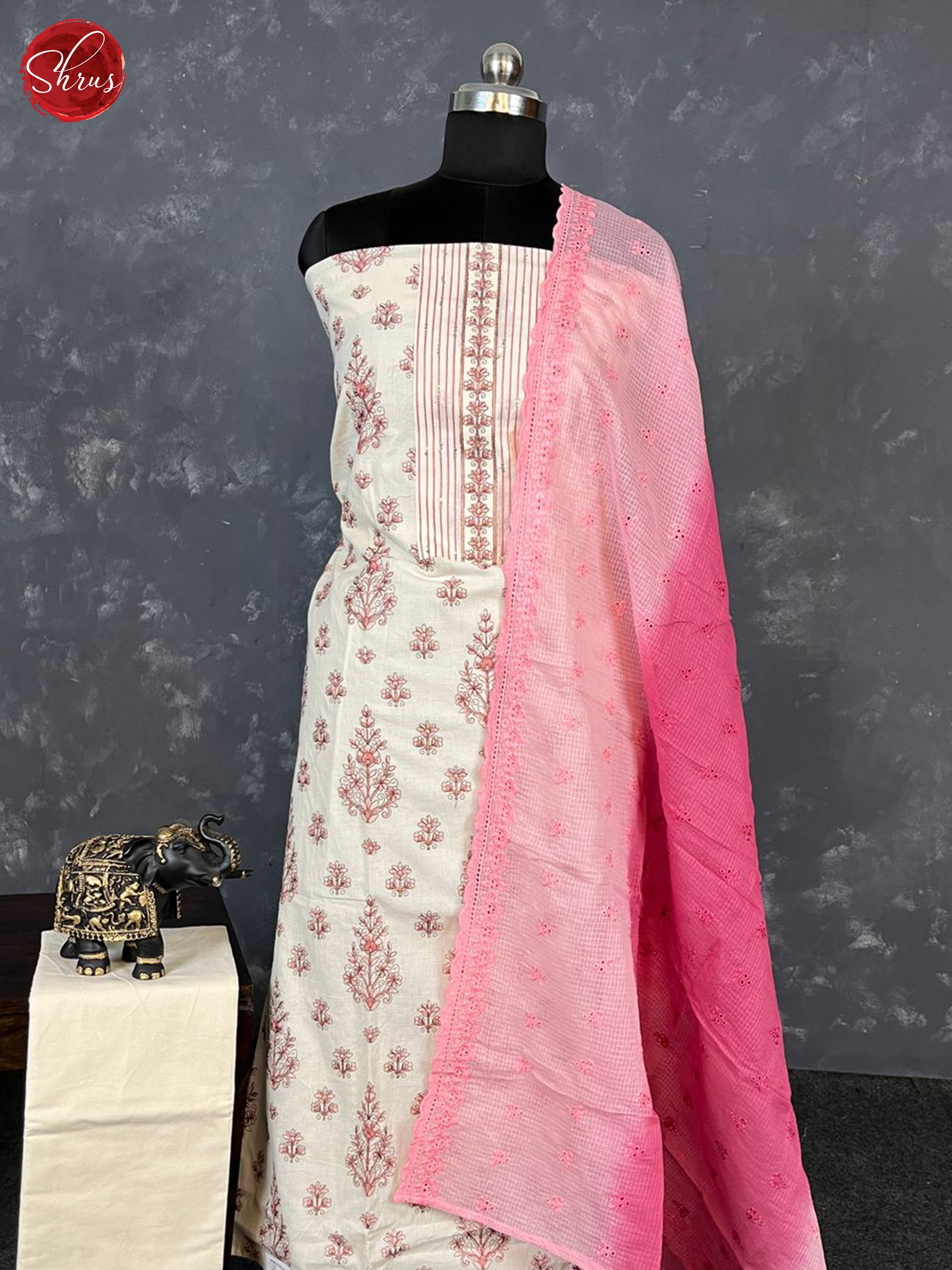 Cream & Pink - Unstitched Salwar - Shop on ShrusEternity.com
