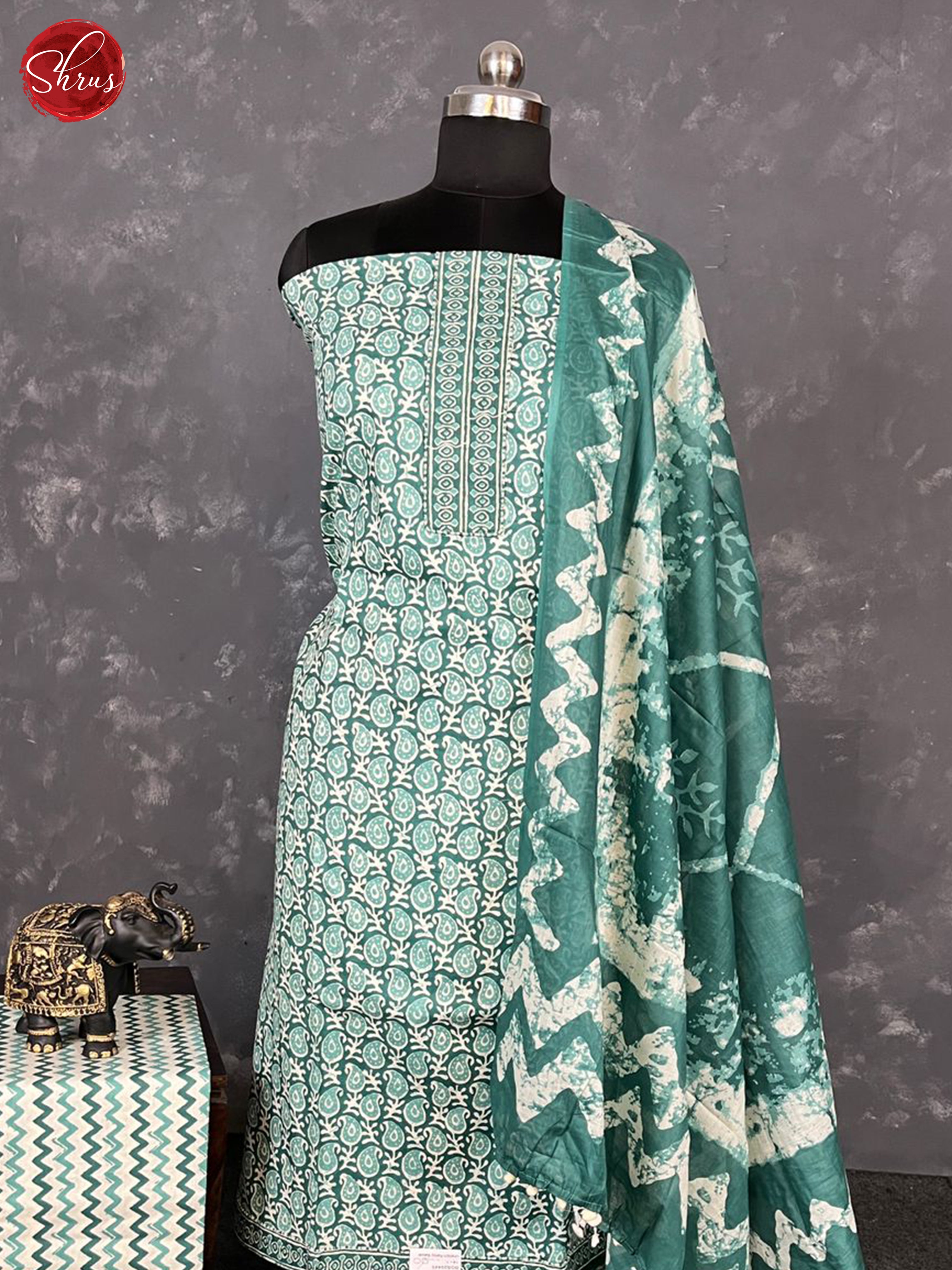 Green & Cream- Unstitched Salwar - Shop on ShrusEternity.com