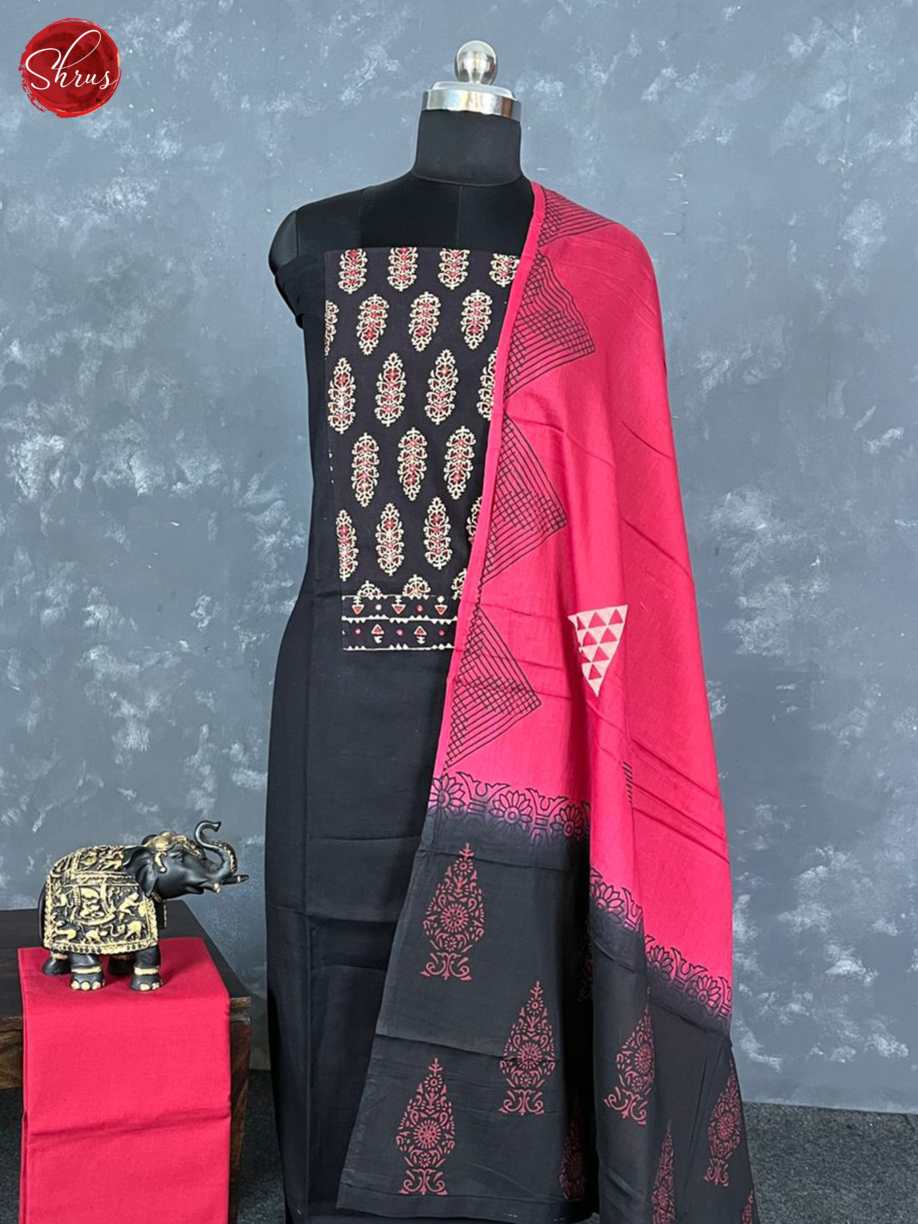 Black & Red - Unstitched Salwar - Shop on ShrusEternity.com
