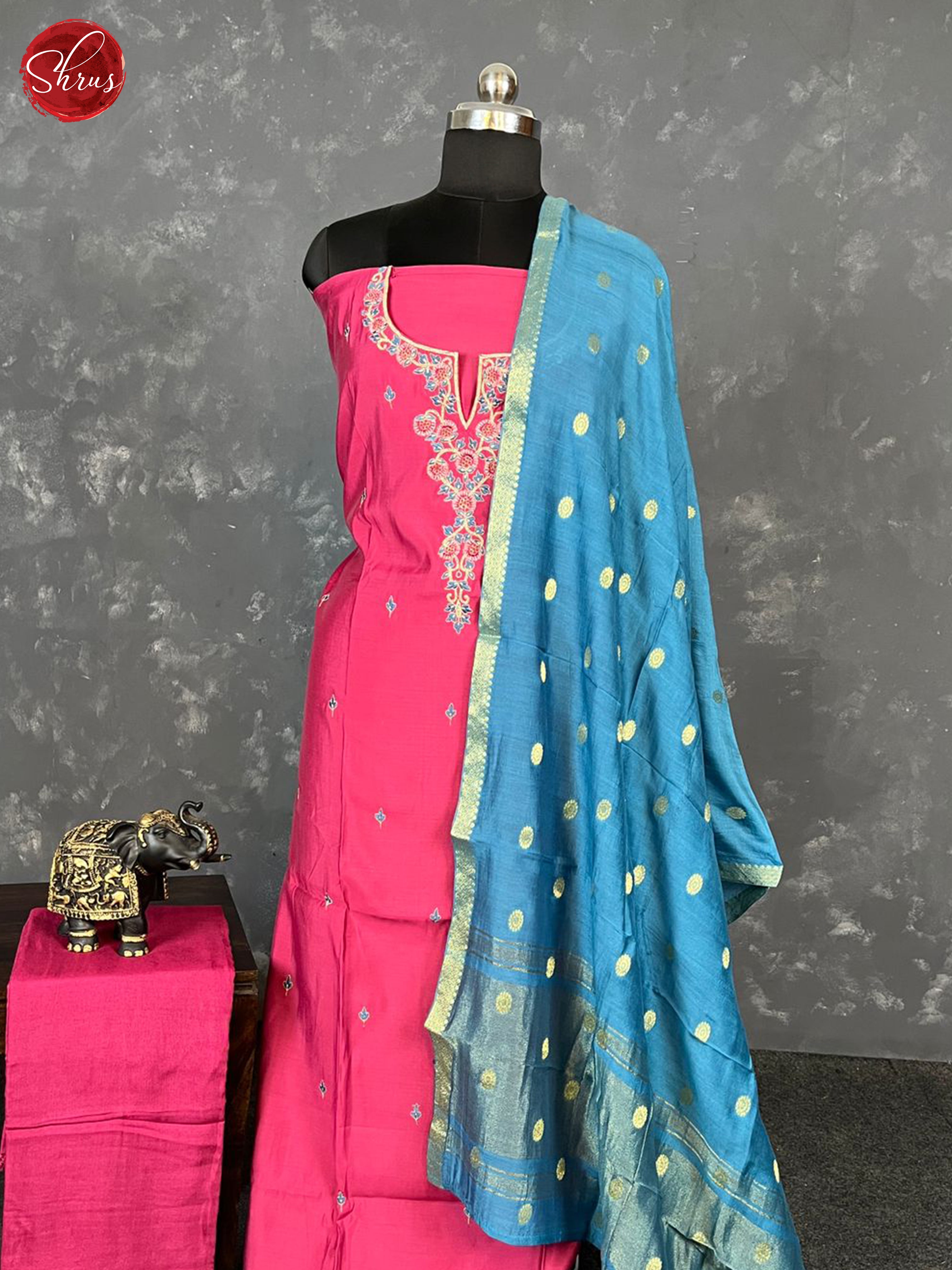 Pink & Blue - Unstitched Salwar - Shop on ShrusEternity.com
