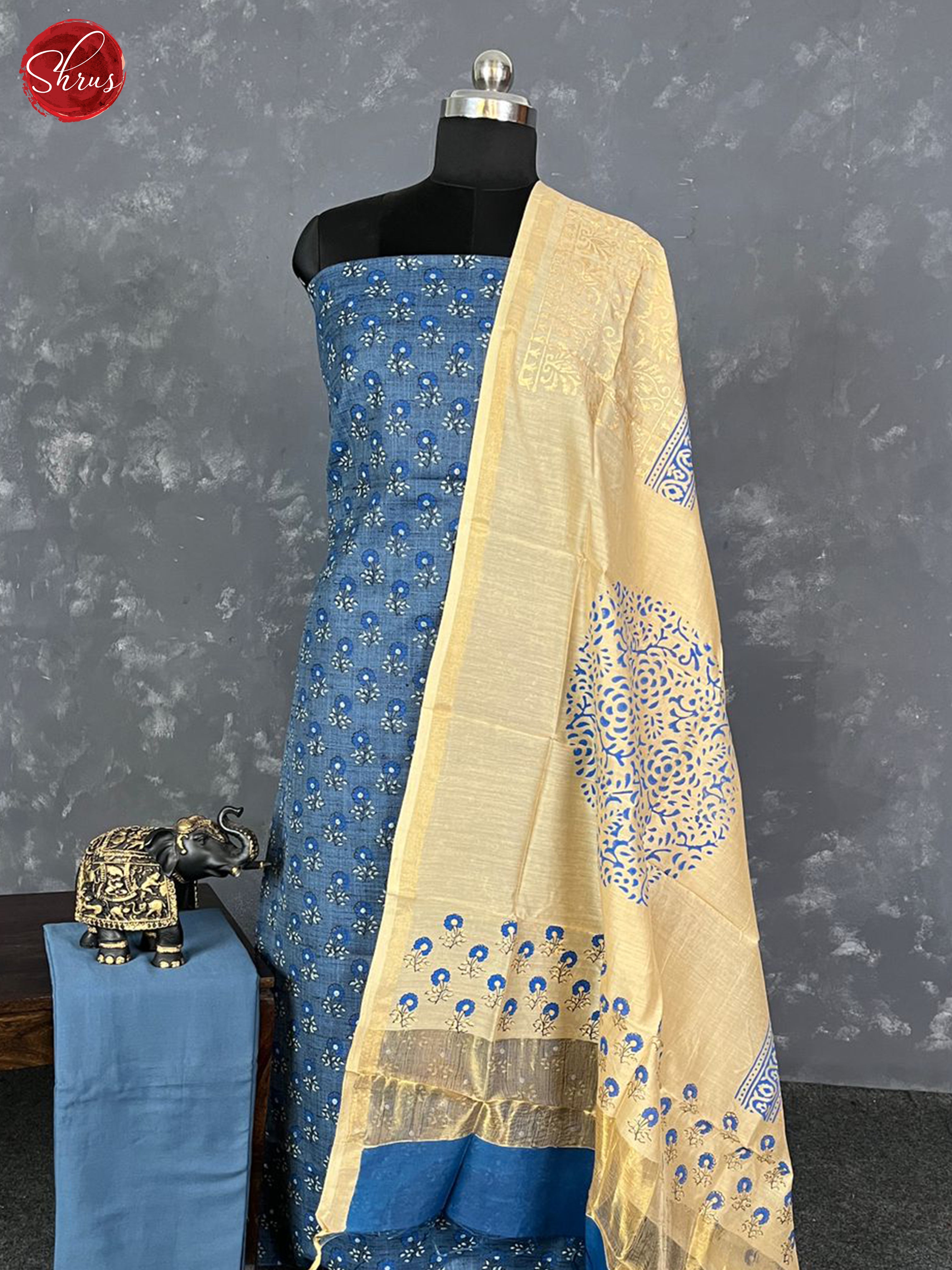 Blue & Beige - UnStitched Salwar - Shop on ShrusEternity.com