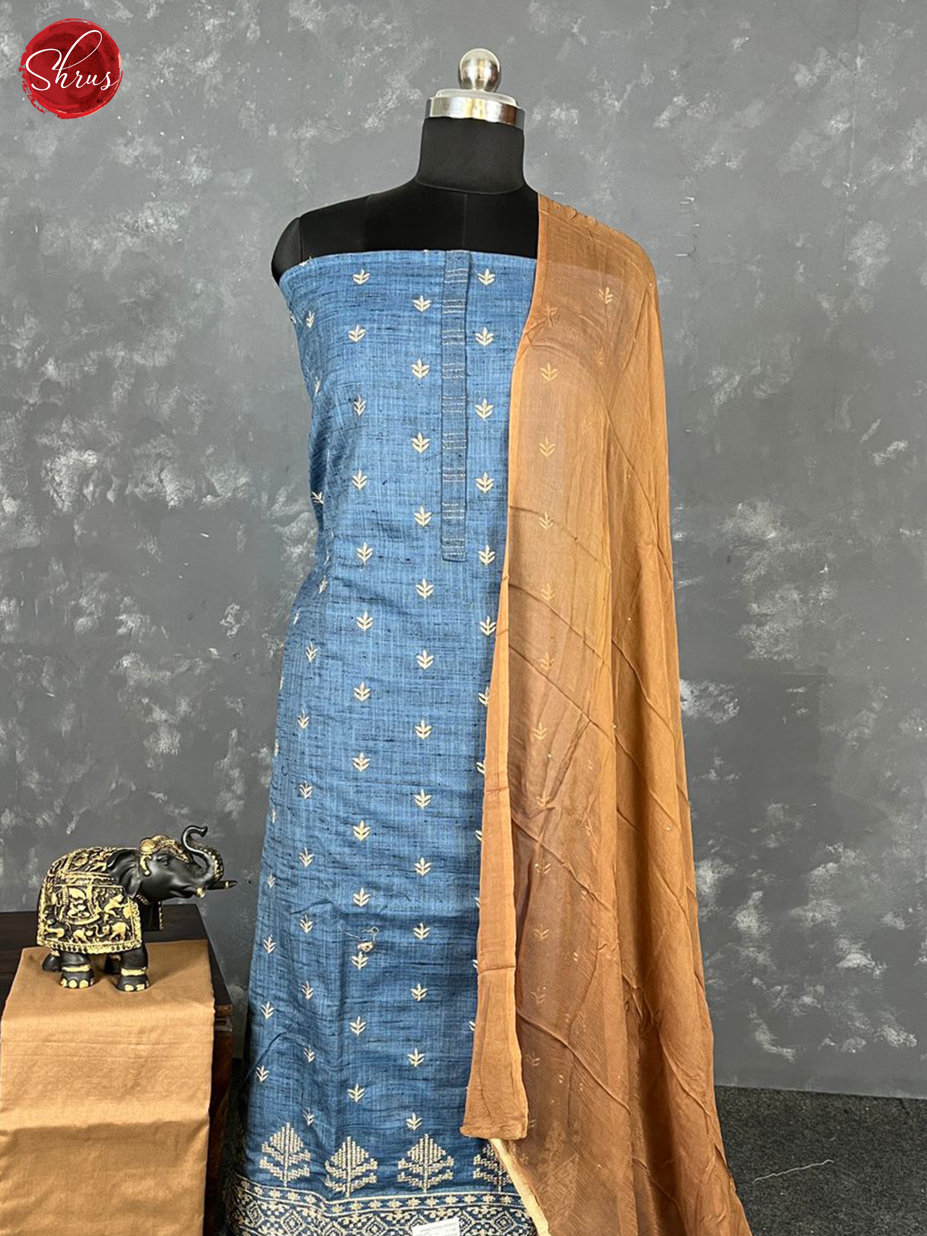 Blue & Brown -Unstitched Salwar - Shop on ShrusEternity.com