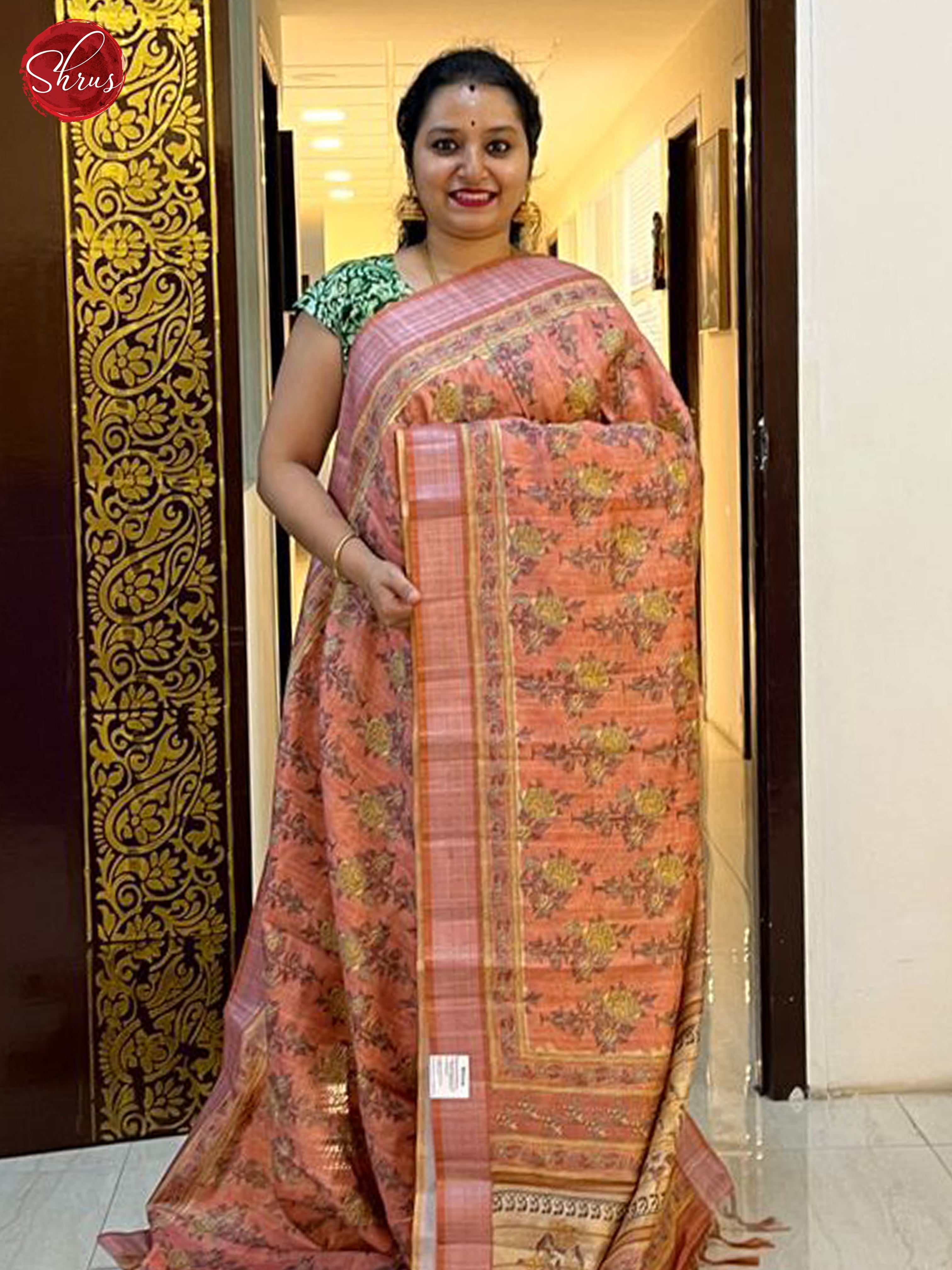 Peach & Beige - Semi Gicha Saree - Shop on ShrusEternity.com