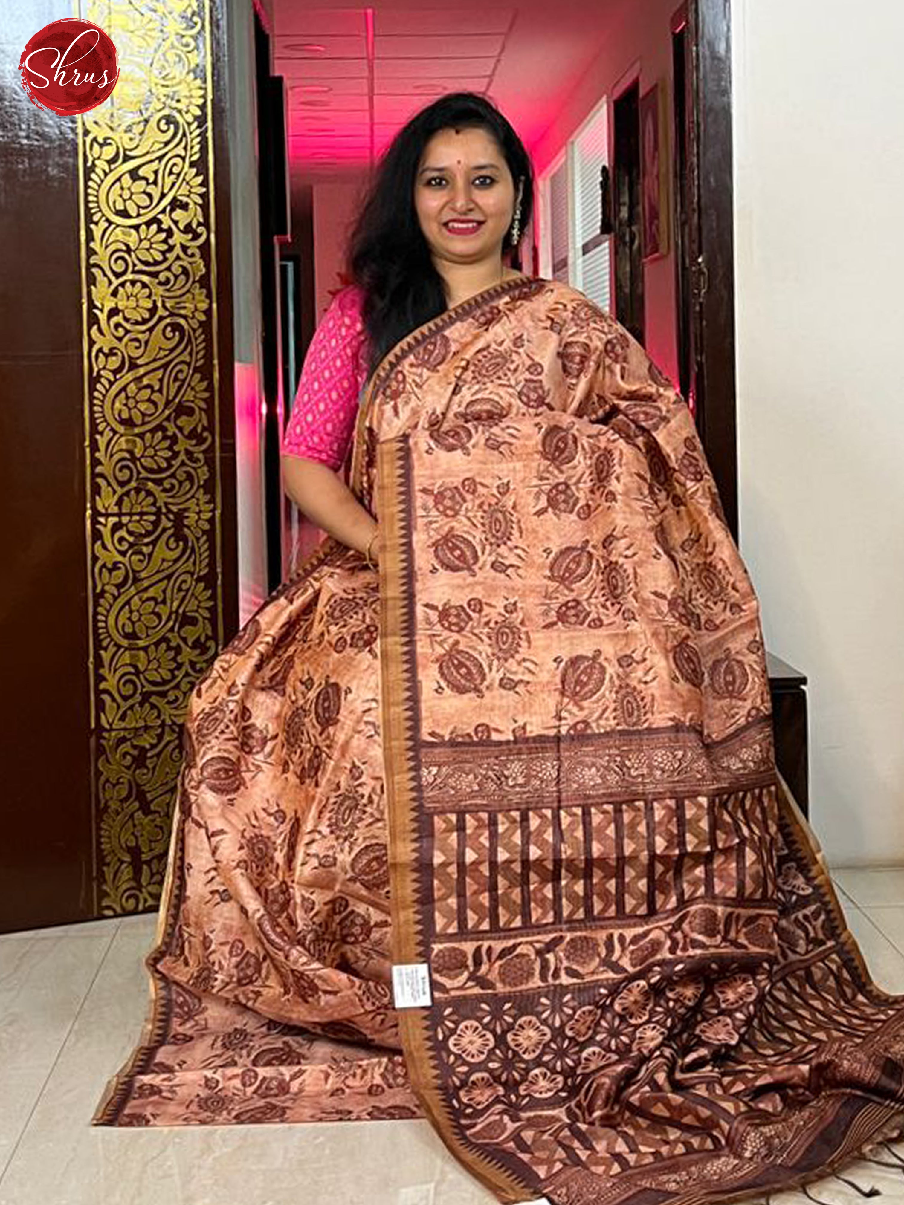 Brown - Semi gicha Saree - Shop on ShrusEternity.com