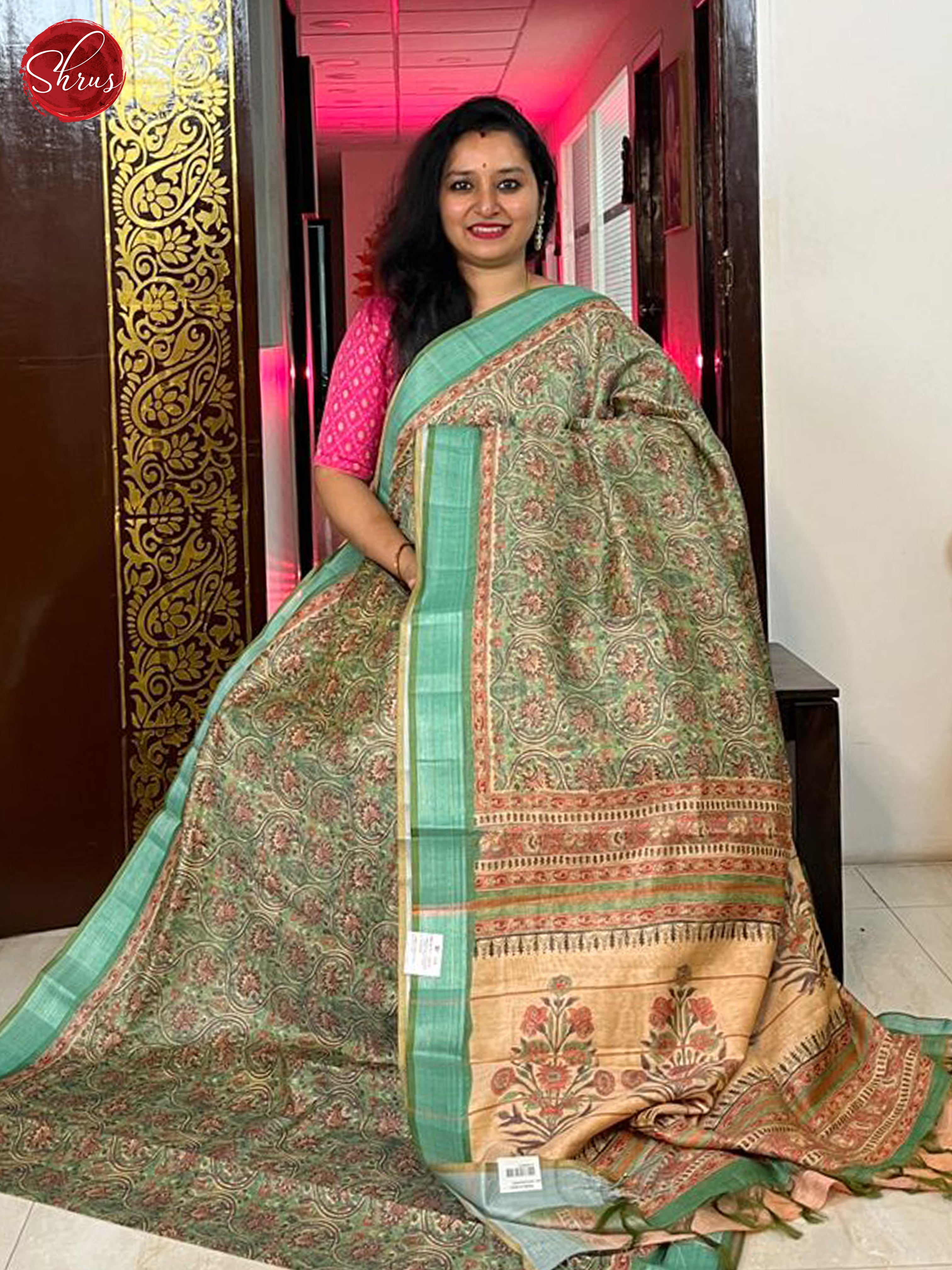 Green & Onion Pink- Semi gicha Saree - Shop on ShrusEternity.com