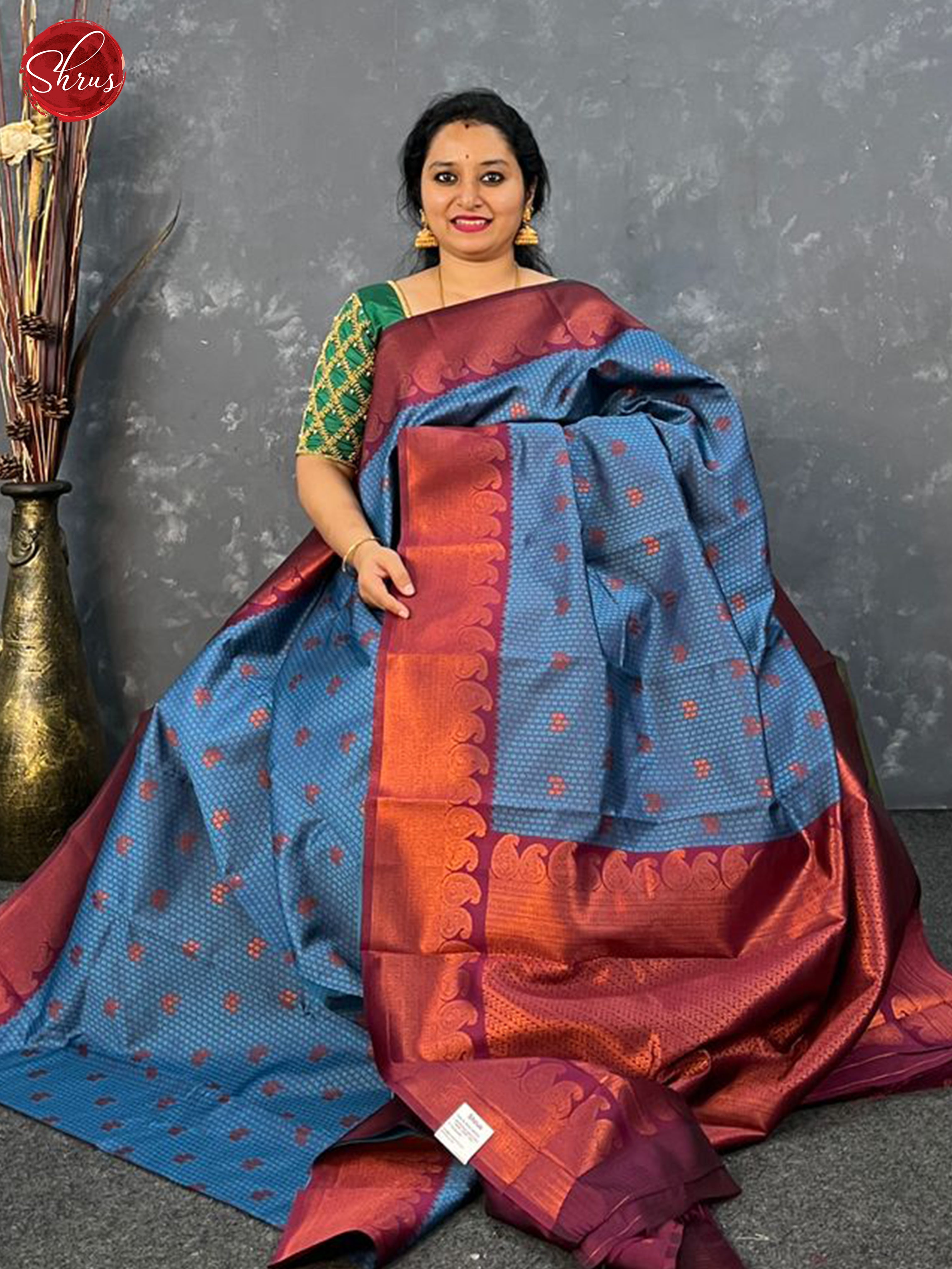 Blue & Maroon- Semi Softsilk Saree - Shop on ShrusEternity.com