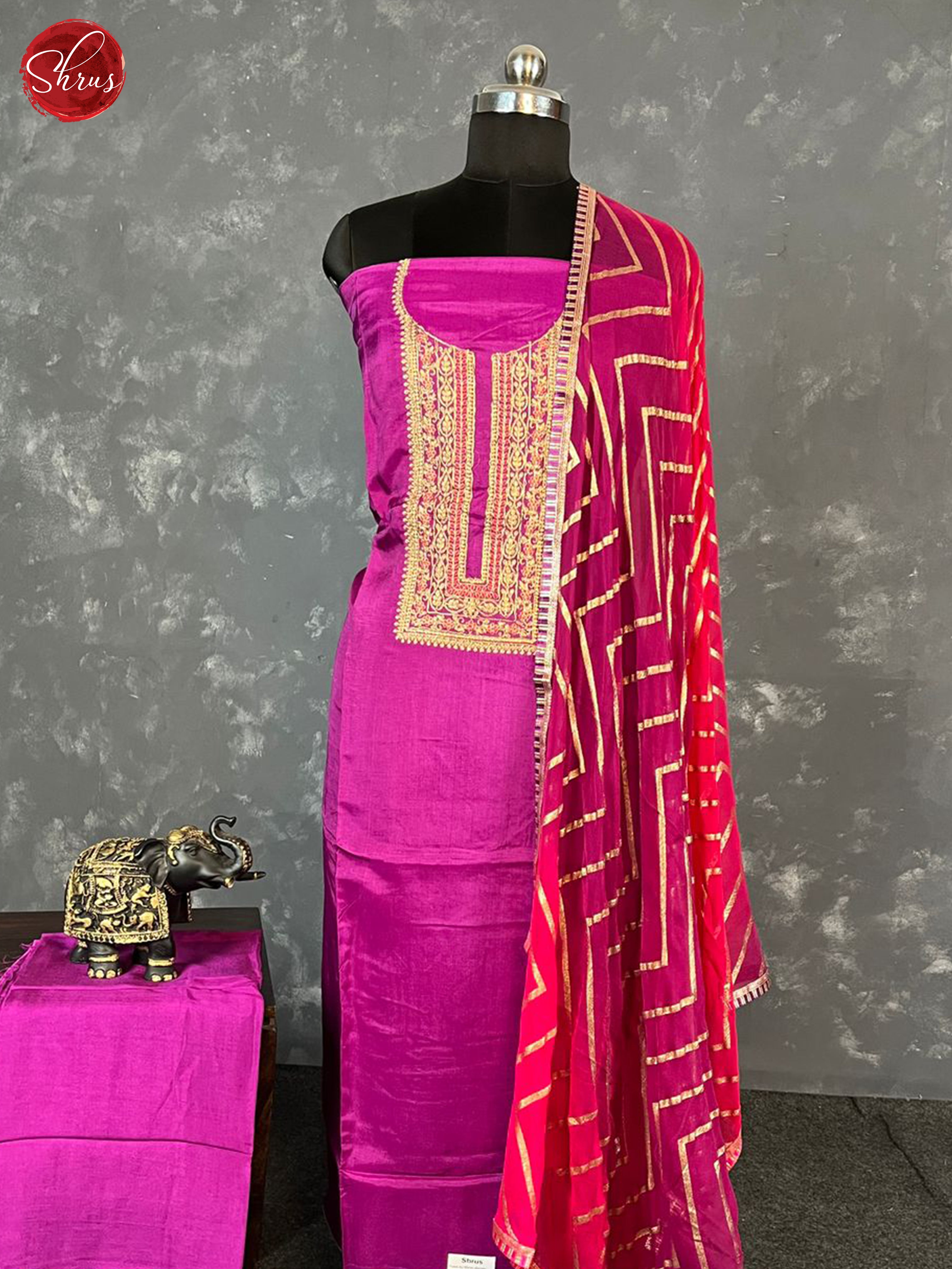 Majenta pink  - Unstitched Salwar - Shop on ShrusEternity.com