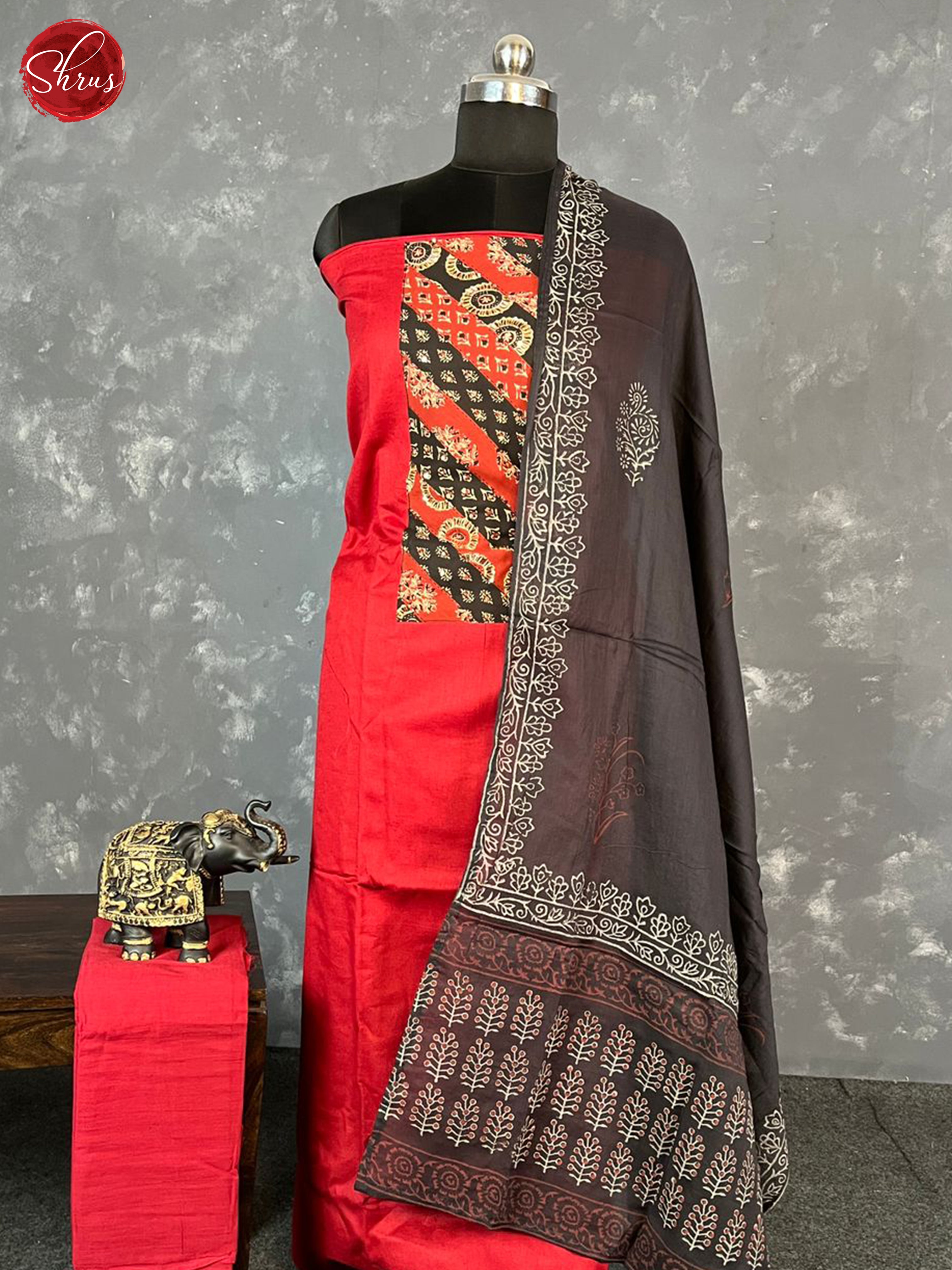 Red & Black -Unstitched Salwar - Shop on ShrusEternity.com