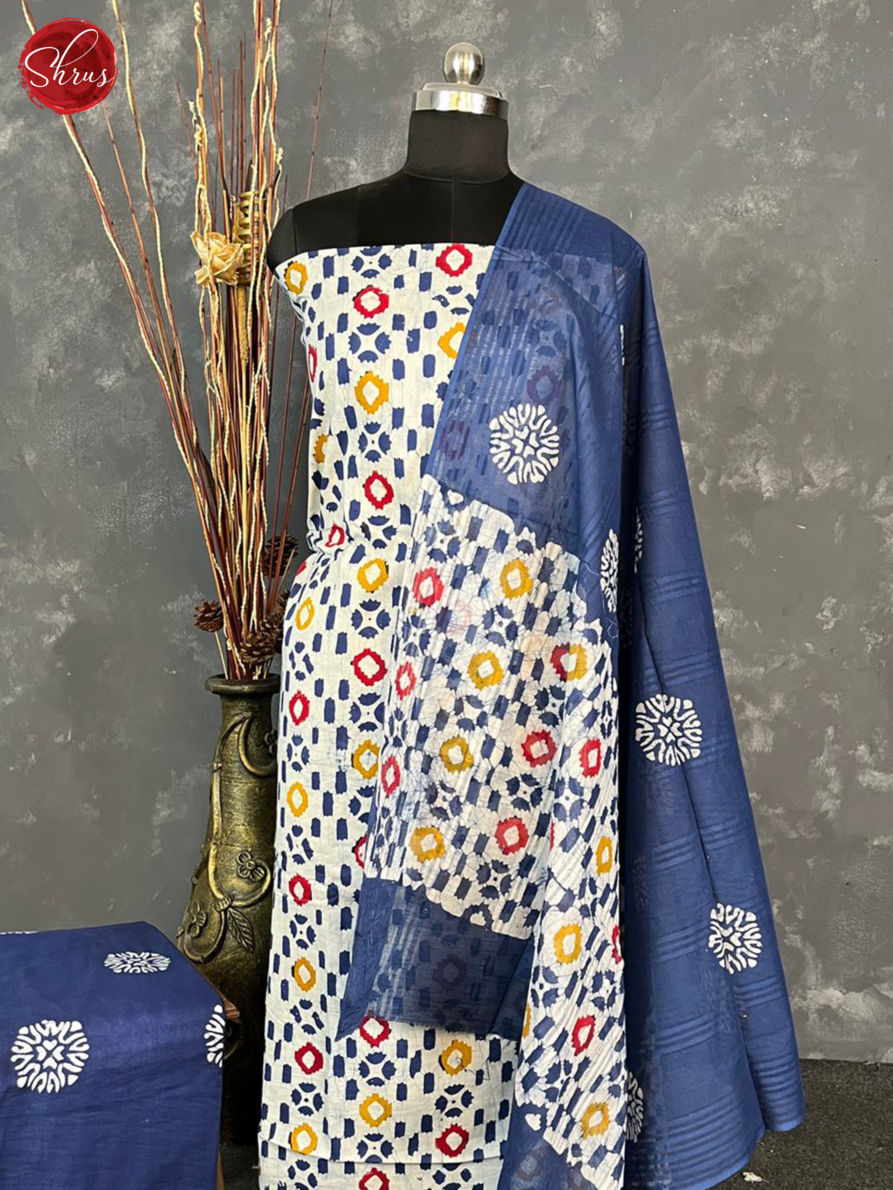 Cream & Blue -Bhatik Salwar - Shop on ShrusEternity.com