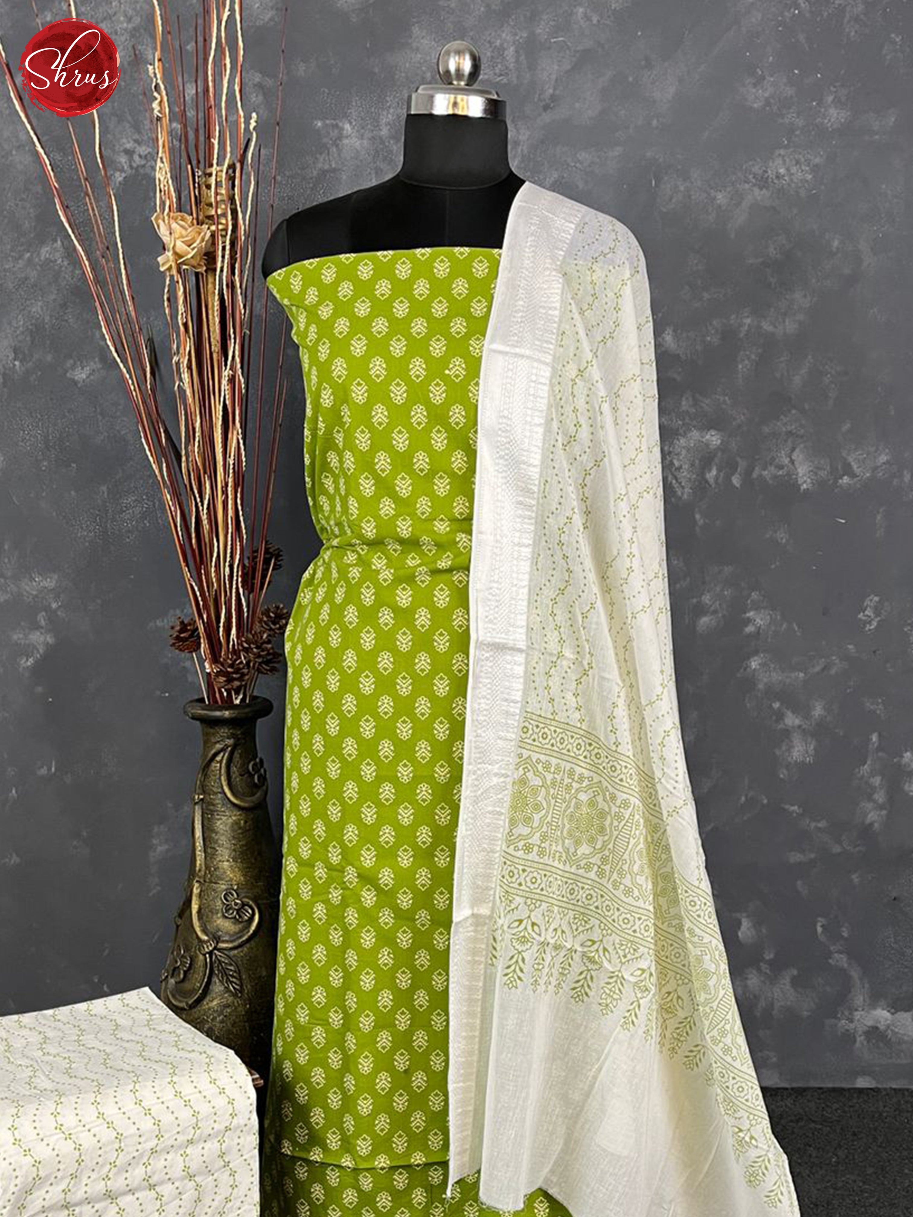 Green & Cream - Cotton Salwar - Shop on ShrusEternity.com
