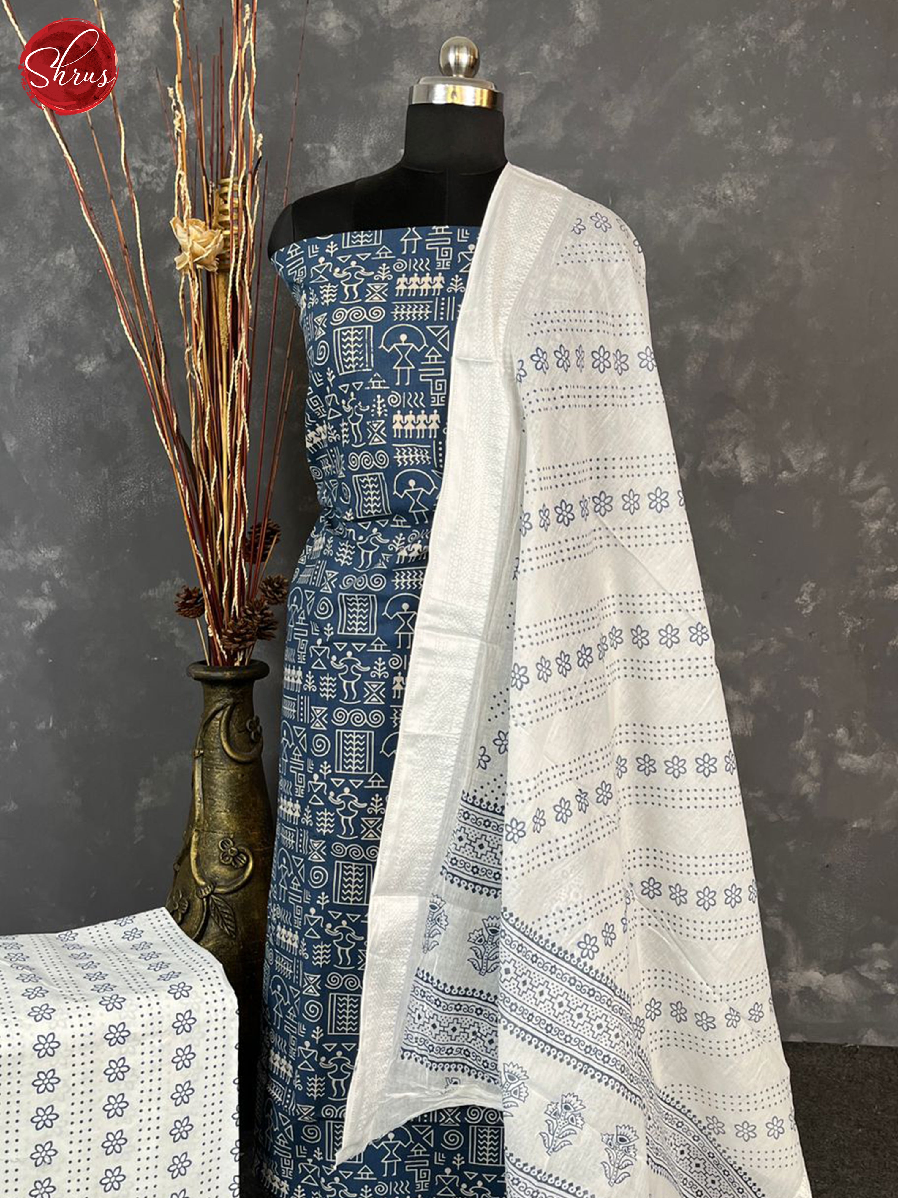 Blue & Cream- Cotton Salwar - Shop on ShrusEternity.com