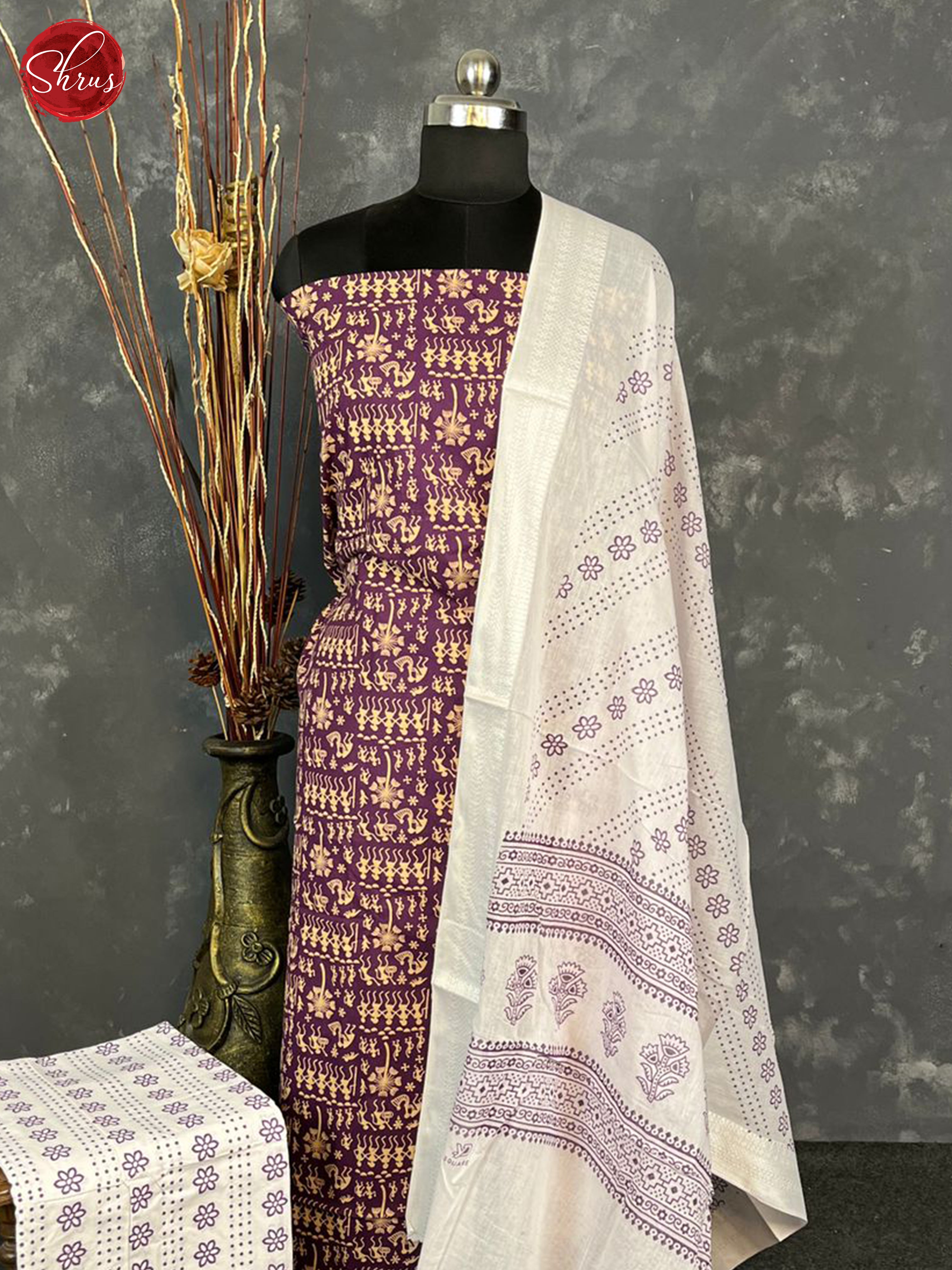 Purple & Cream - Cotton Salwar - Shop on ShrusEternity.com