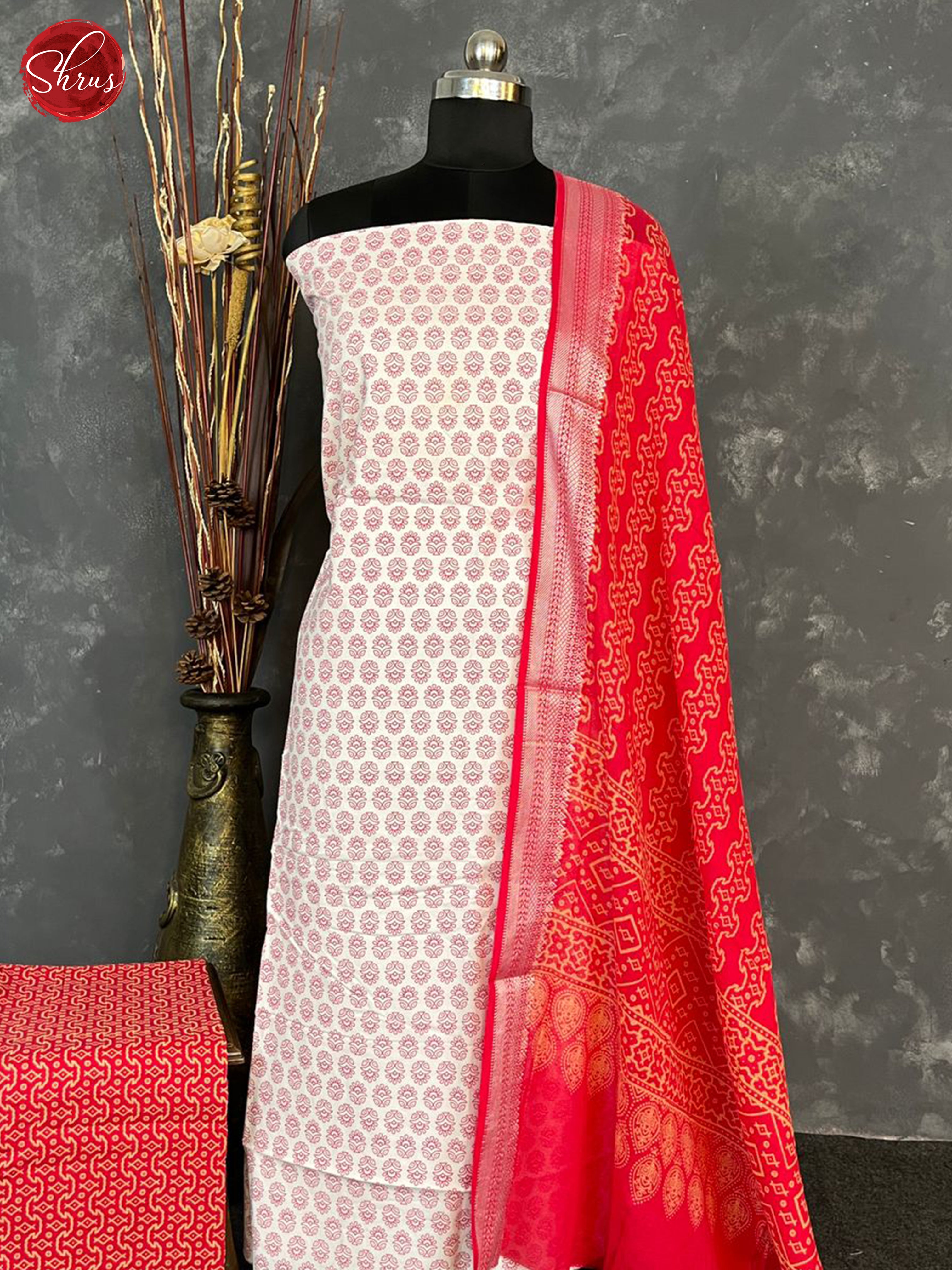 Cream & Red -Cotton Salwar - Shop on ShrusEternity.com