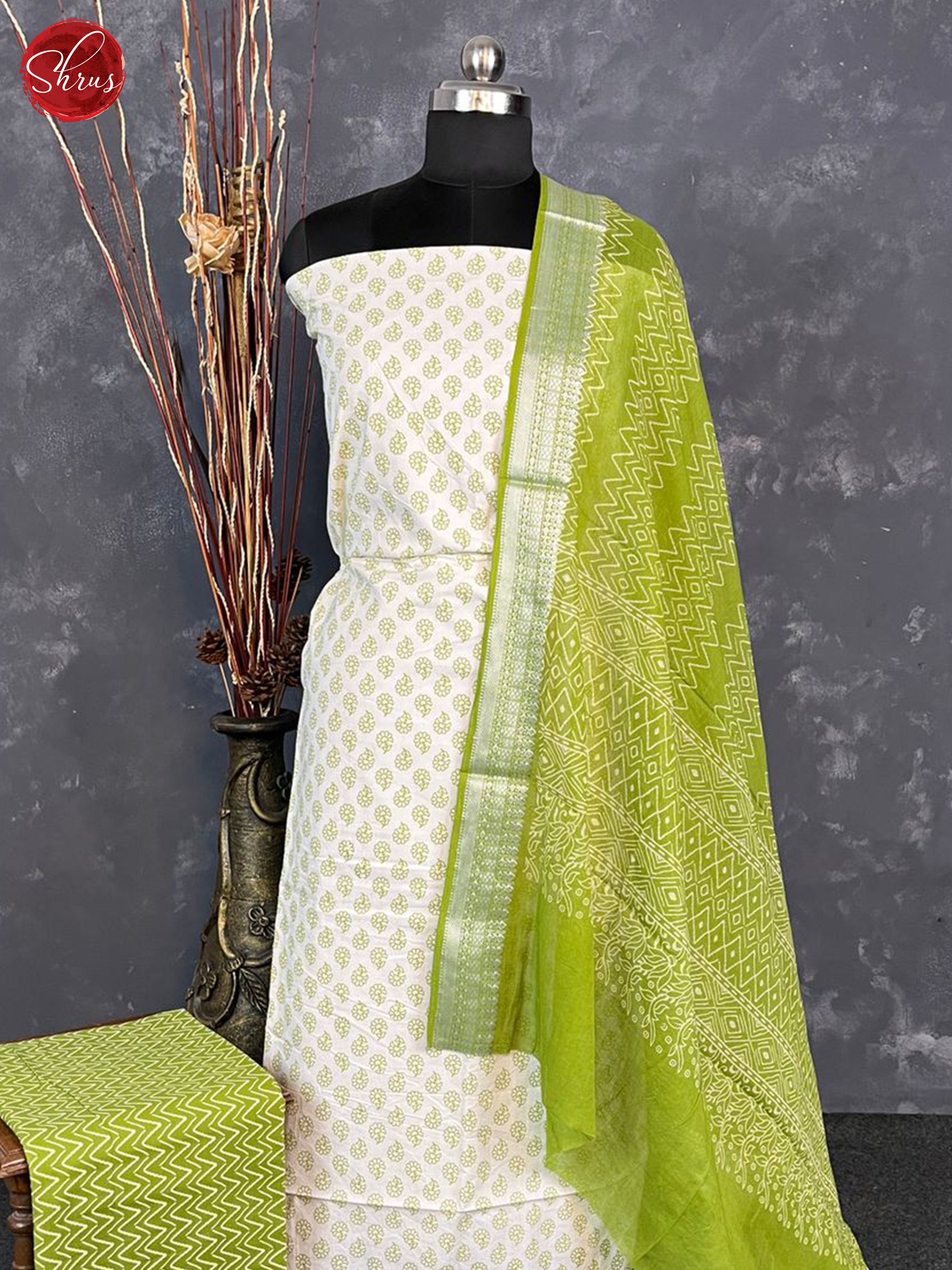 Cream & Green - Cotton Salwar - Shop on ShrusEternity.com