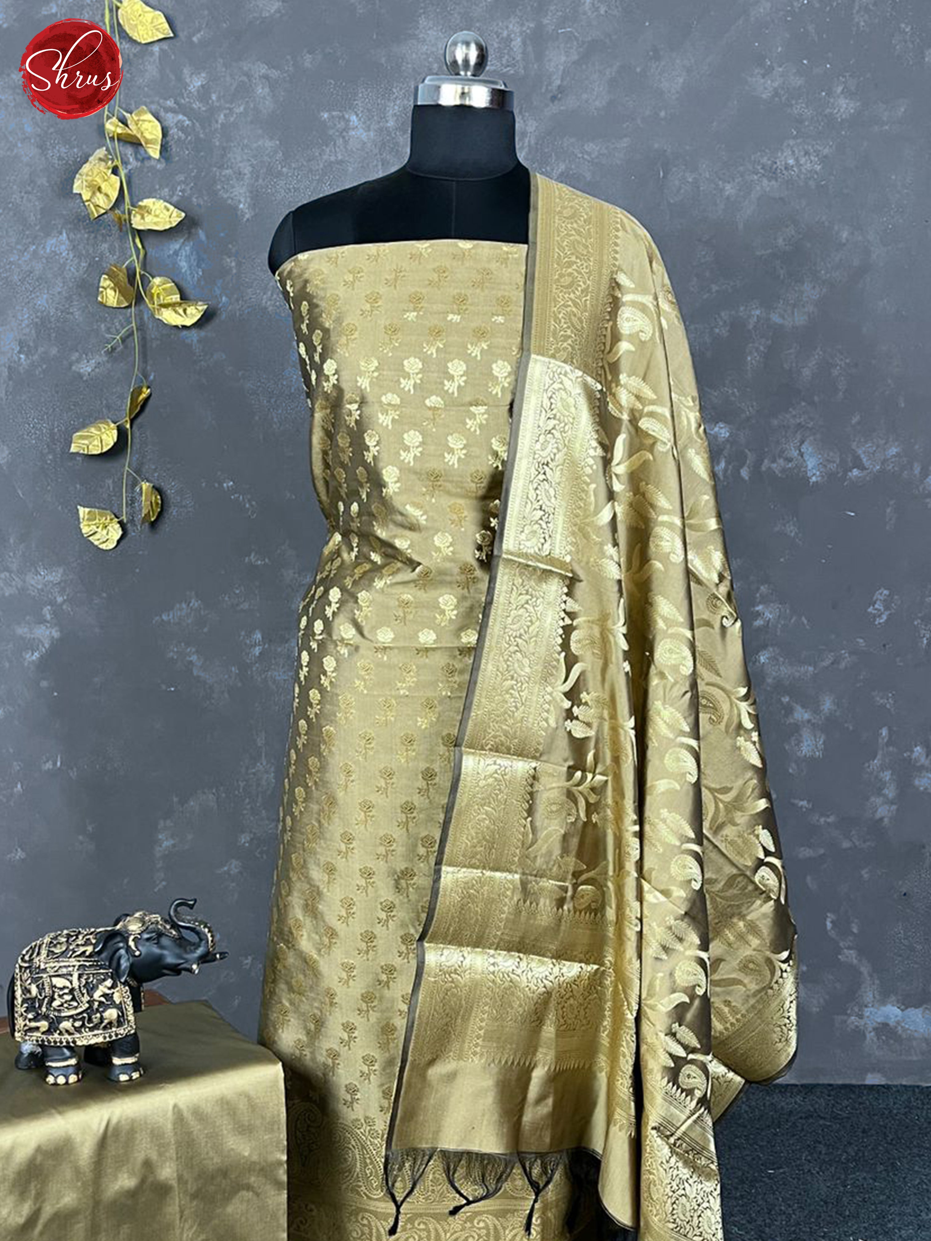 Dull Gold - Silk Unstitched Salwar - Shop on ShrusEternity.com