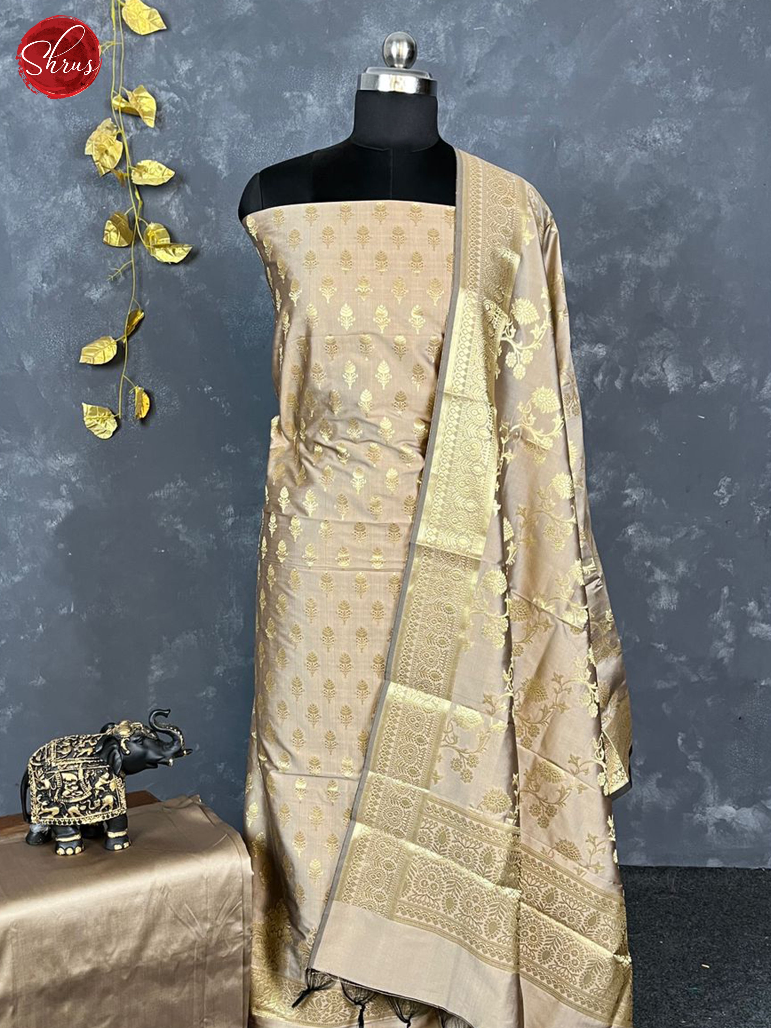 Brown -Semi Banarasi Unstitched Salwar - Shop on ShrusEternity.com