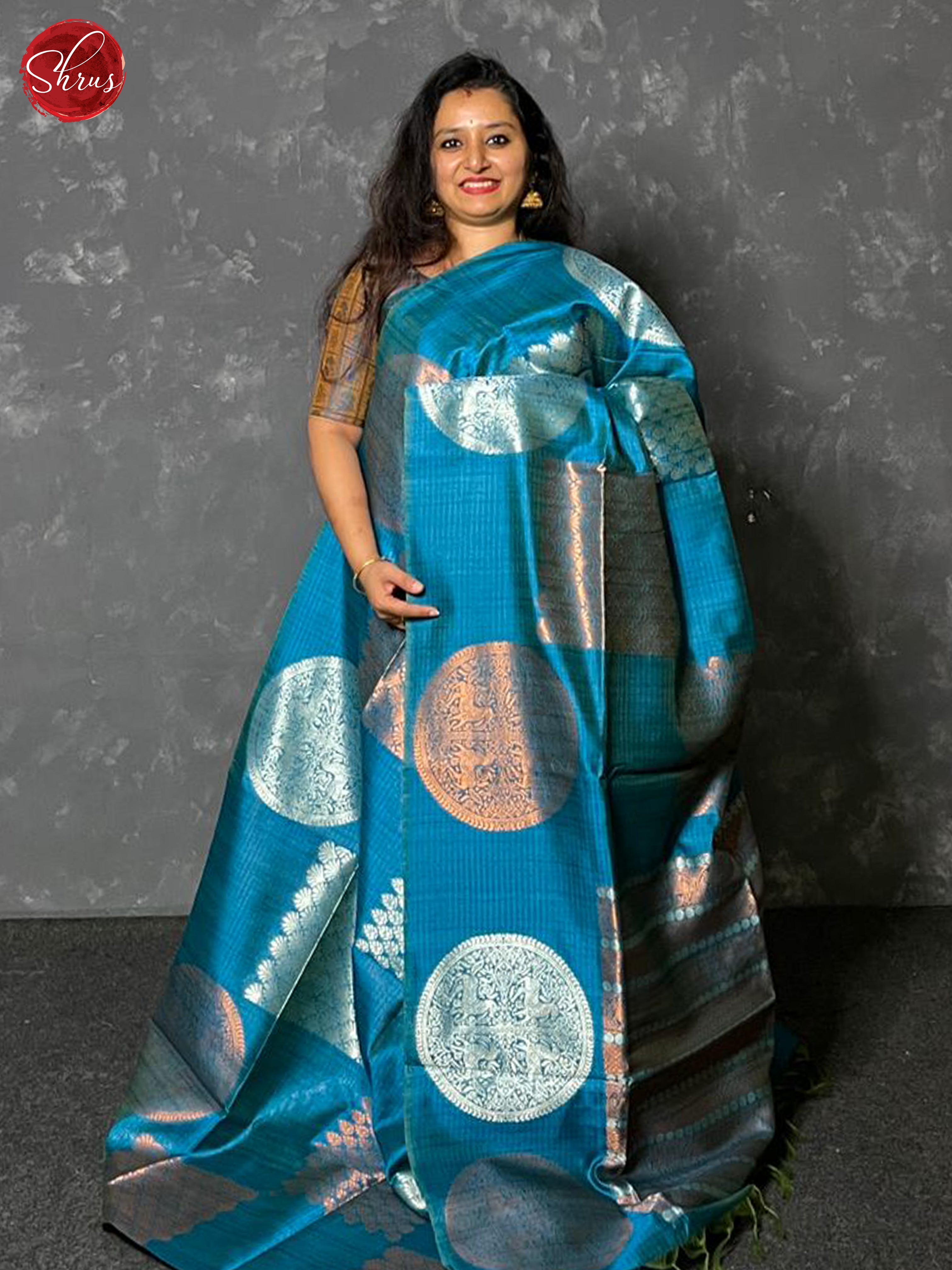Blue(Single Tone) - Semi tussar Saree - Shop on ShrusEternity.com