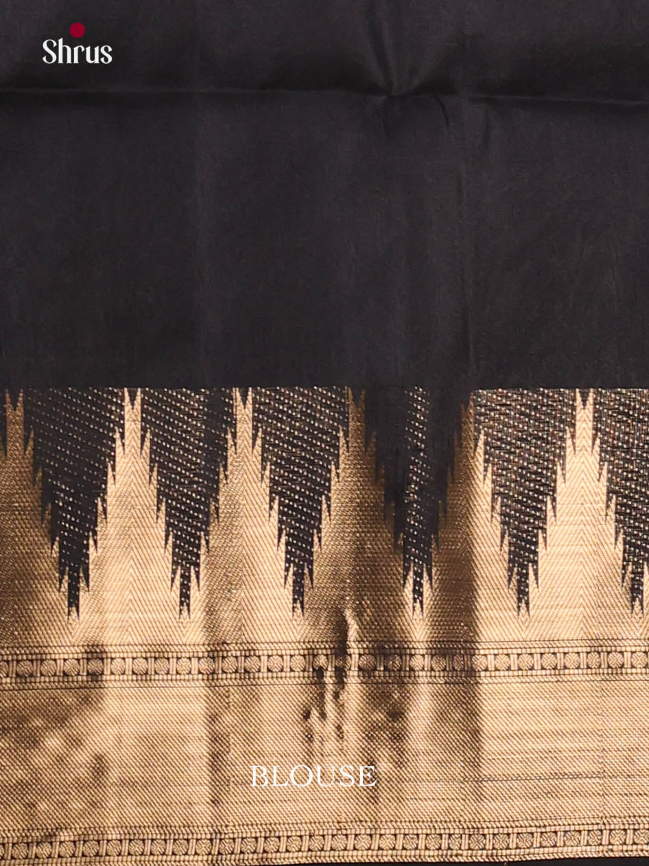 Buy Mystique Black Silk Saree With Gold Buttas, Temple Border & Brocade Pallu