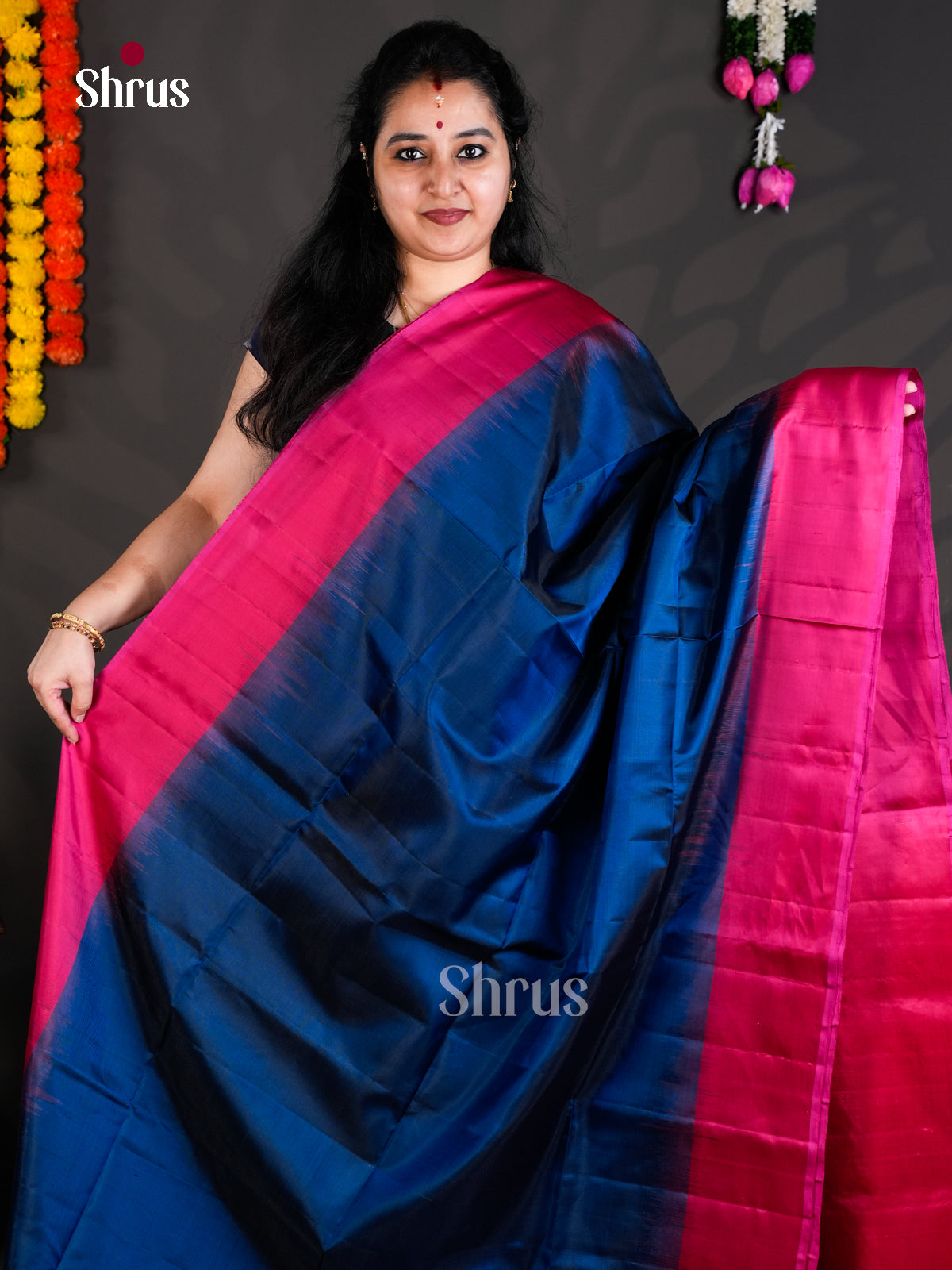 Buy Enchanting Blue Pure Soft Silk Saree with Pink Border & Zari Brocade Pallu