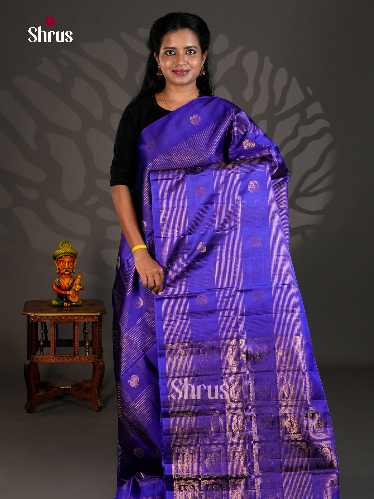 Buy Pretty Blue Soft Silk Saree with Zari Woven Checks, Rudraksh & Peacock buttas