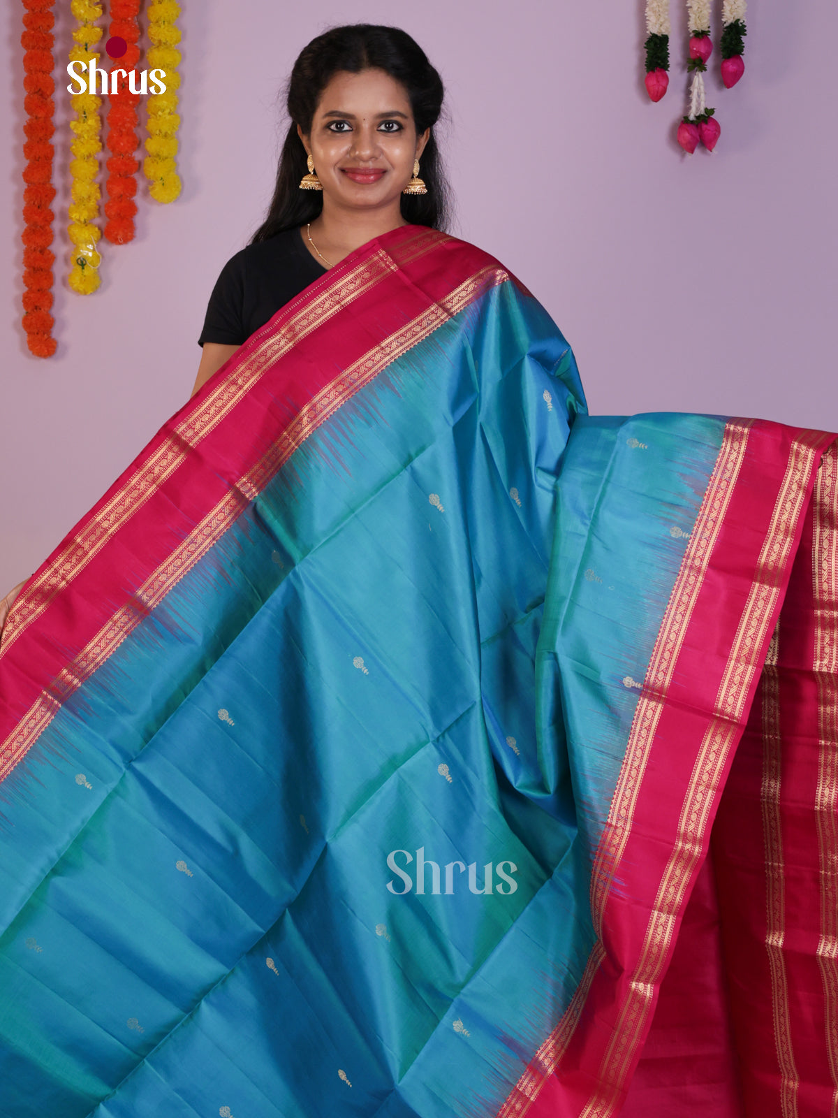 Buy Exquisite Blue Soft Silk Sarees with Zari Buttas, Magenta Rettaipet Border & Traditional Pallu