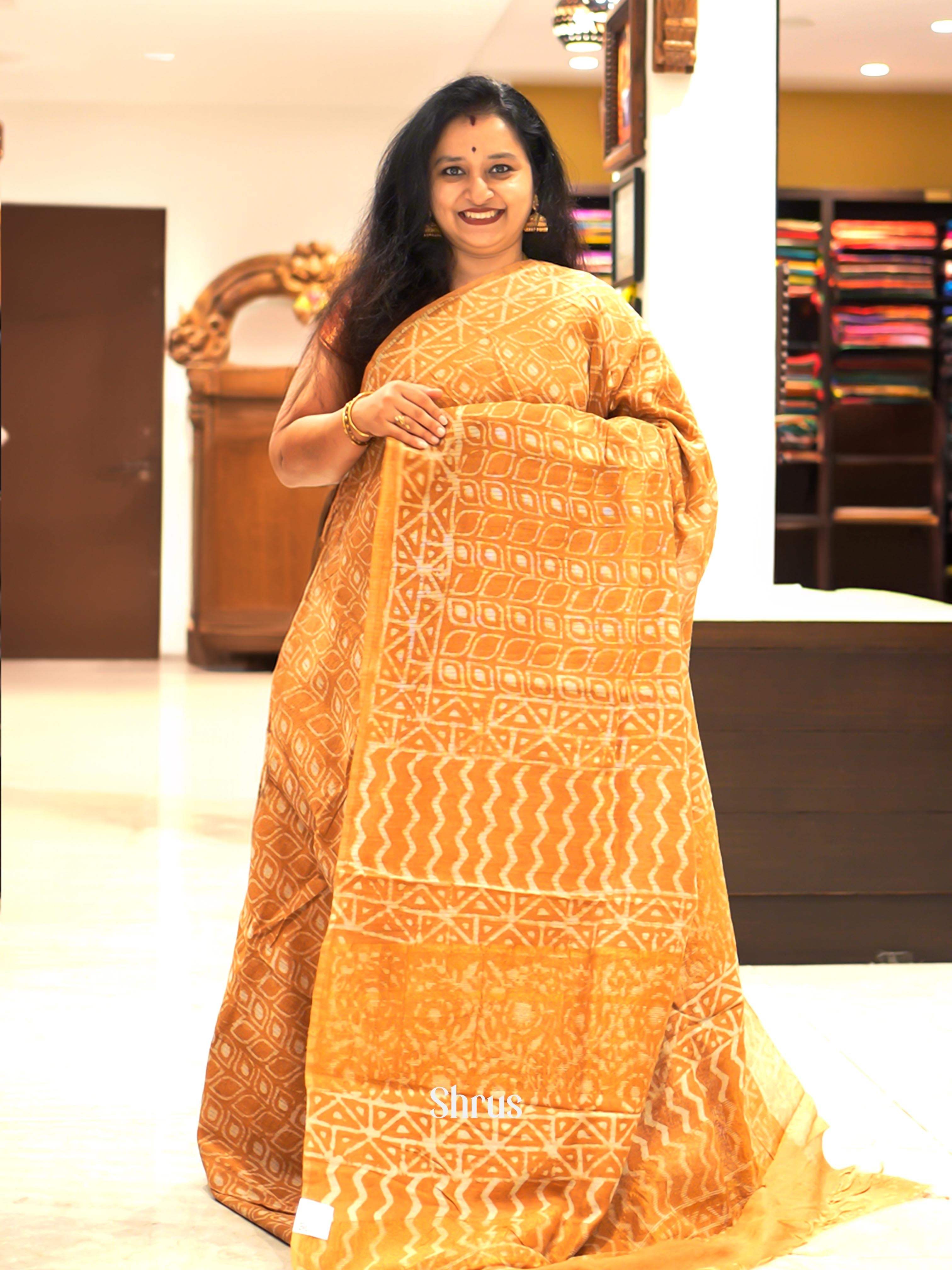Mustard(Single Tone) - Chanderi Saree - Shop on ShrusEternity.com