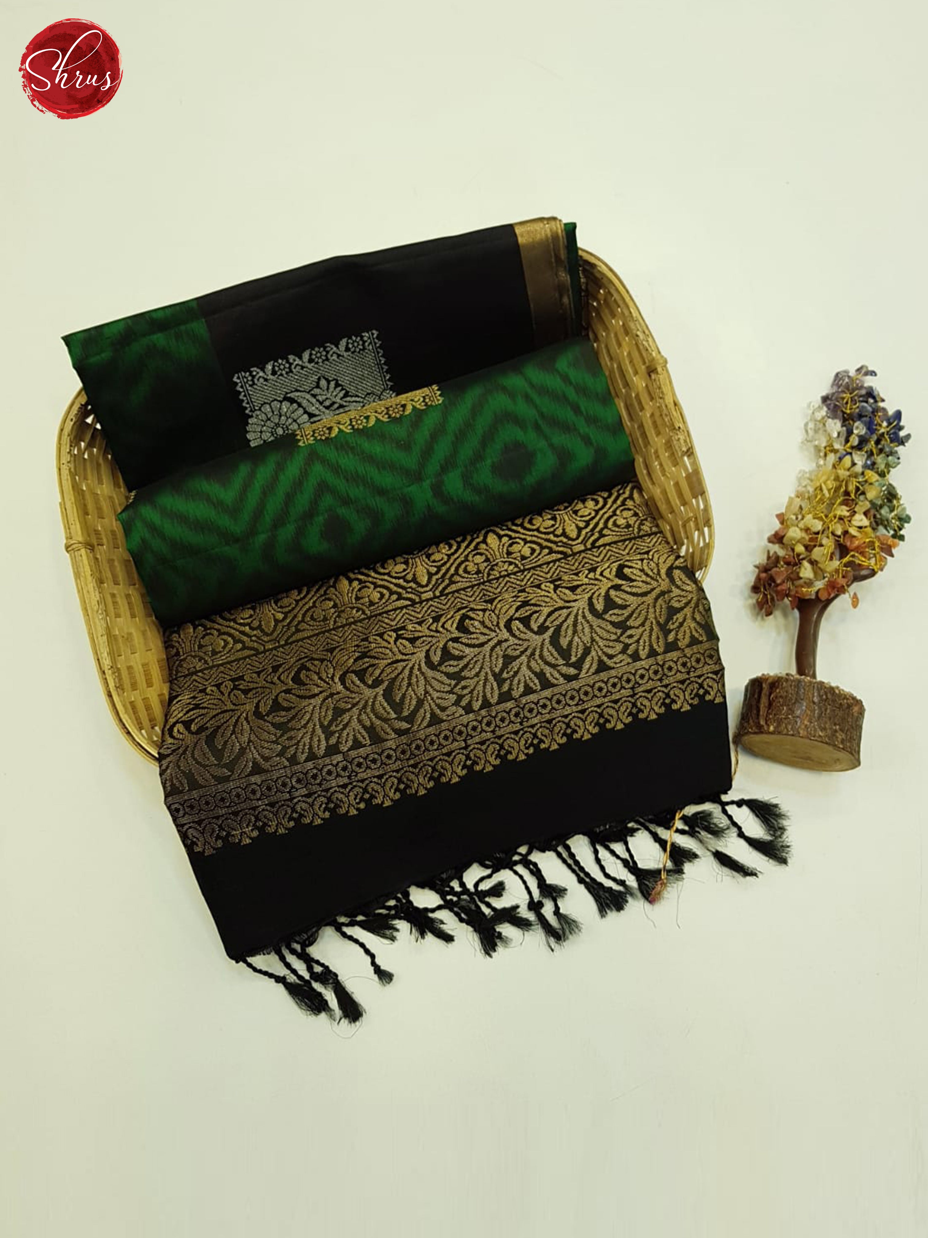 Green and black - Soft Silk Saree - Shop on ShrusEternity.com
