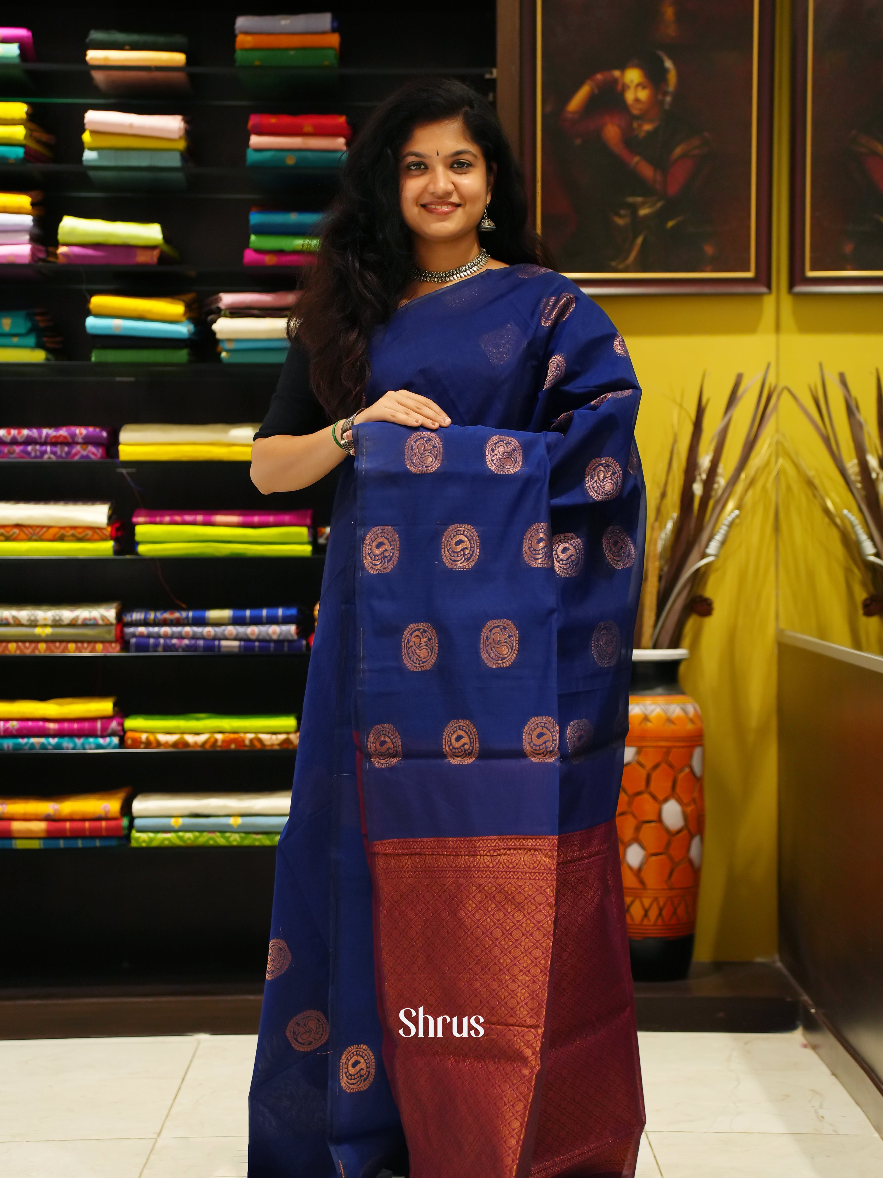 Blue And Araku Maroon- Semi Silk Cotton Saree - Shop on ShrusEternity.com