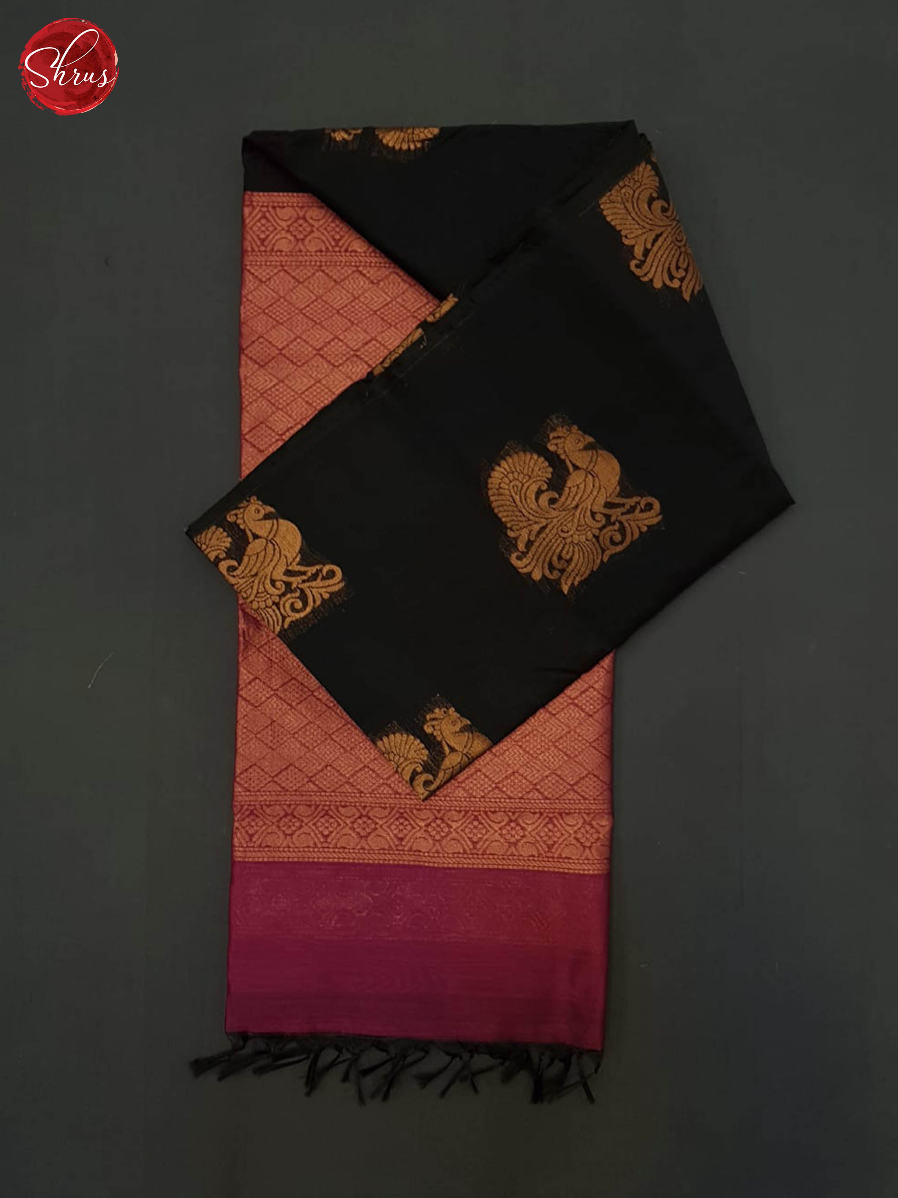 Black And Majenta Pink- Semi Silk Cotton Saree - Shop on ShrusEternity.com