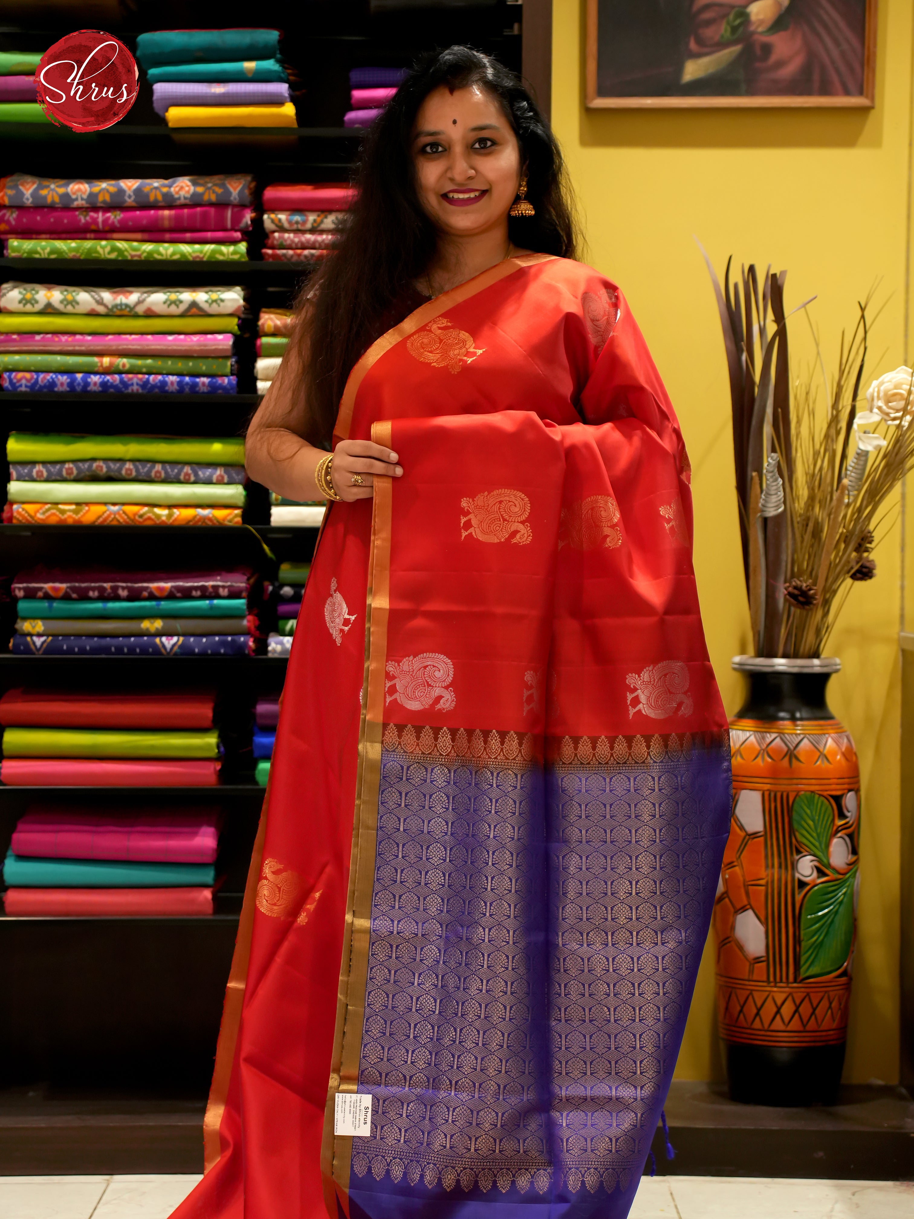 Red & Blue- Soft Silk Saree - Shop on ShrusEternity.com