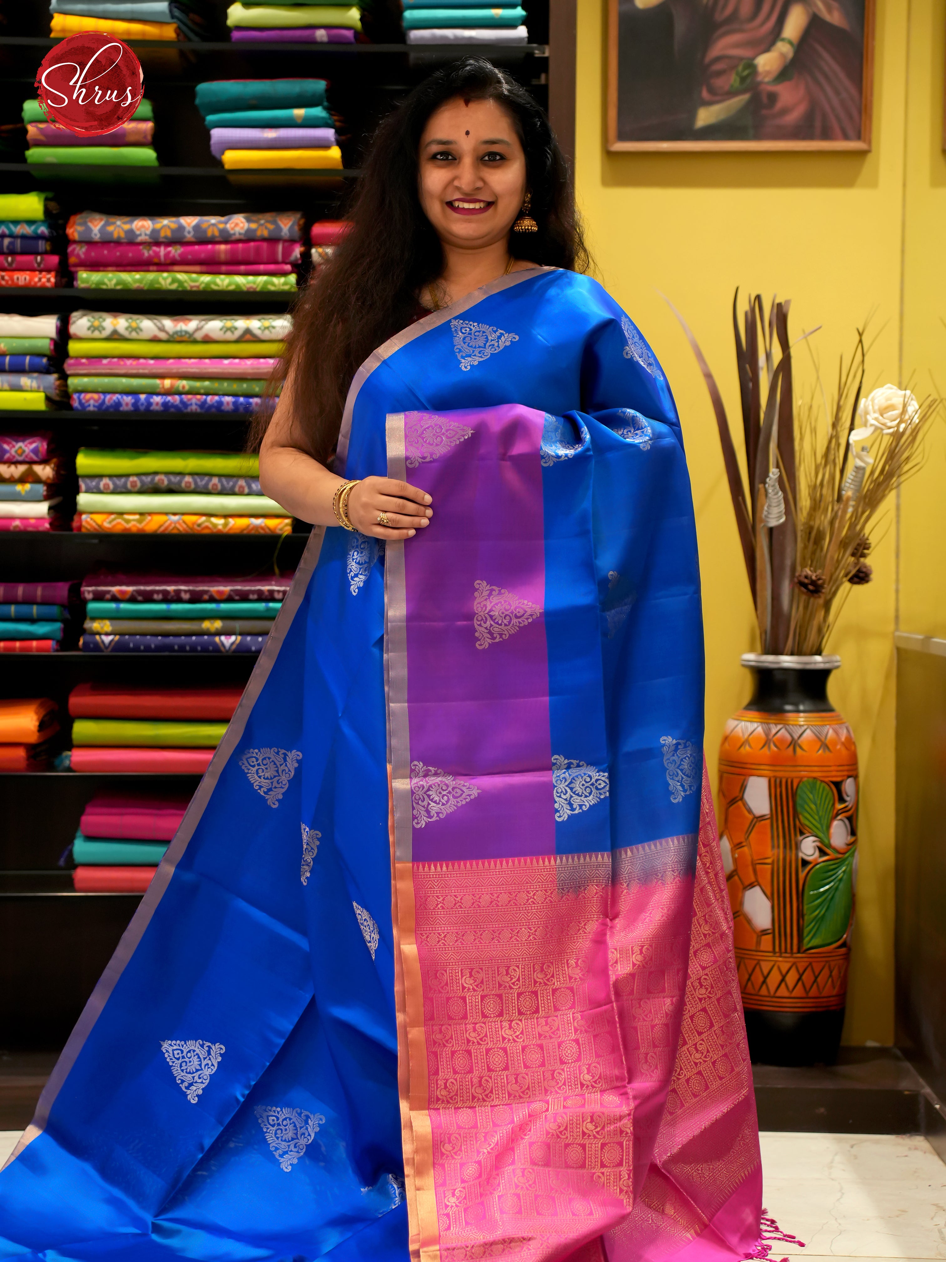 Blue And Pink- Soft Silk Saree - Shop on ShrusEternity.com