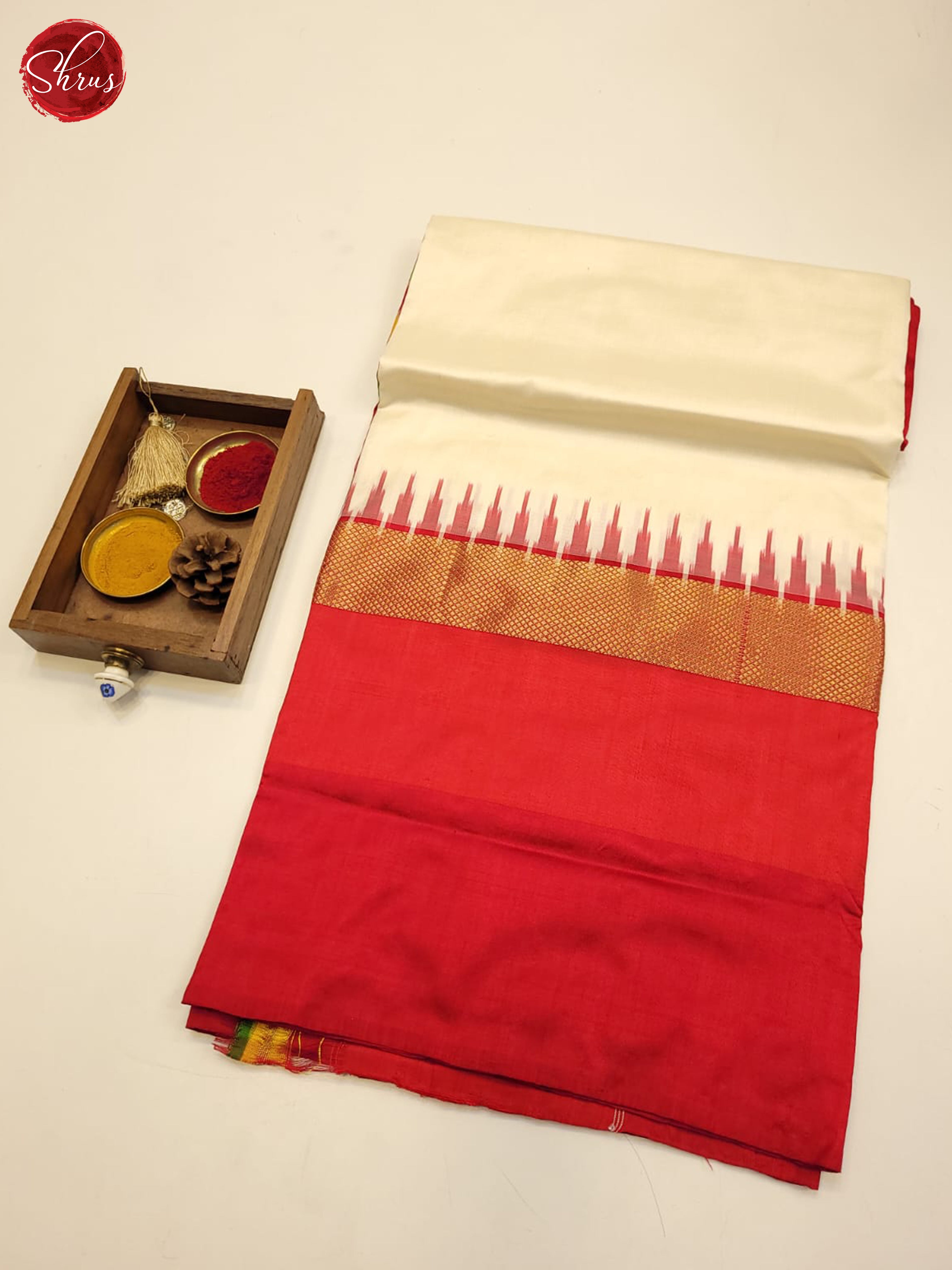 Cream & Red - Ikkat Silk Saree - Shop on ShrusEternity.com