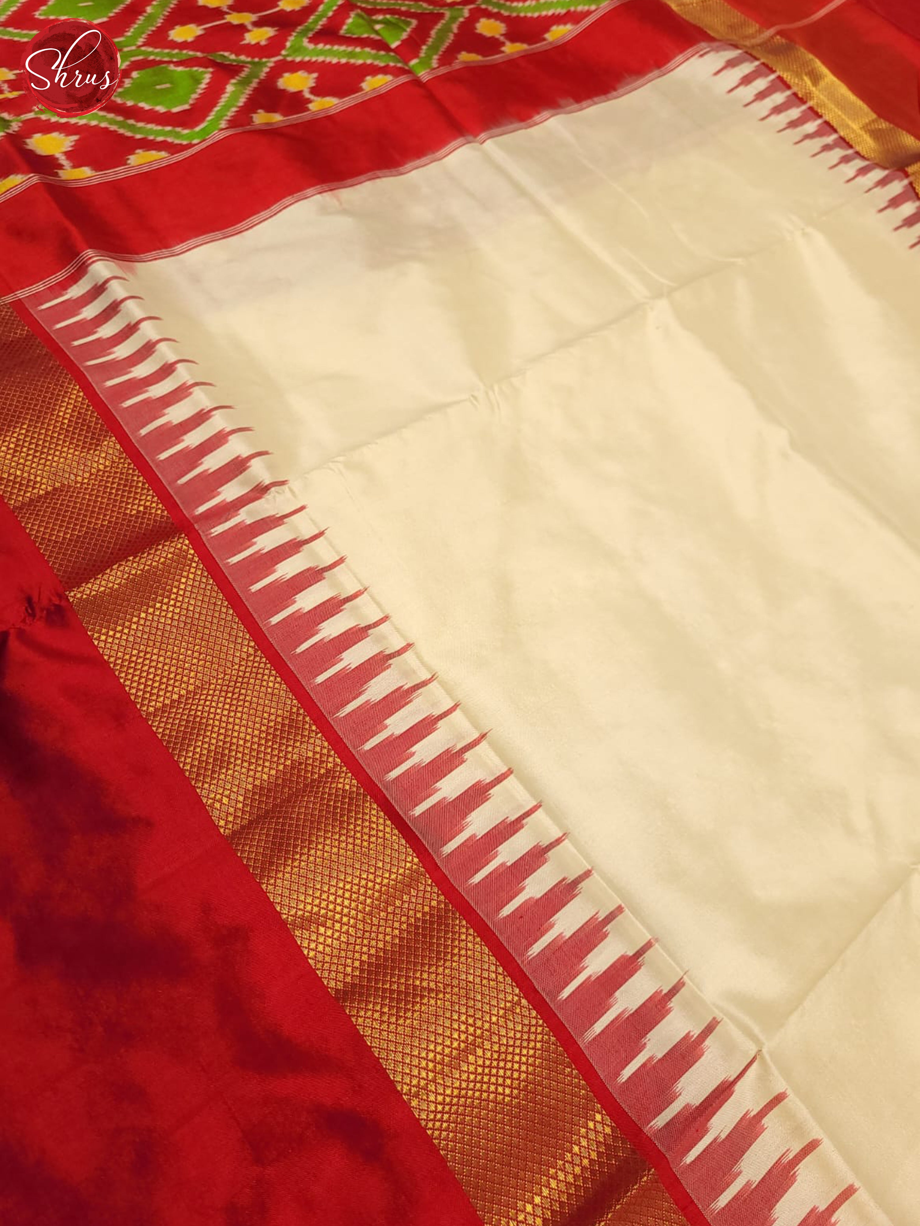Cream & Red - Ikkat Silk Saree - Shop on ShrusEternity.com