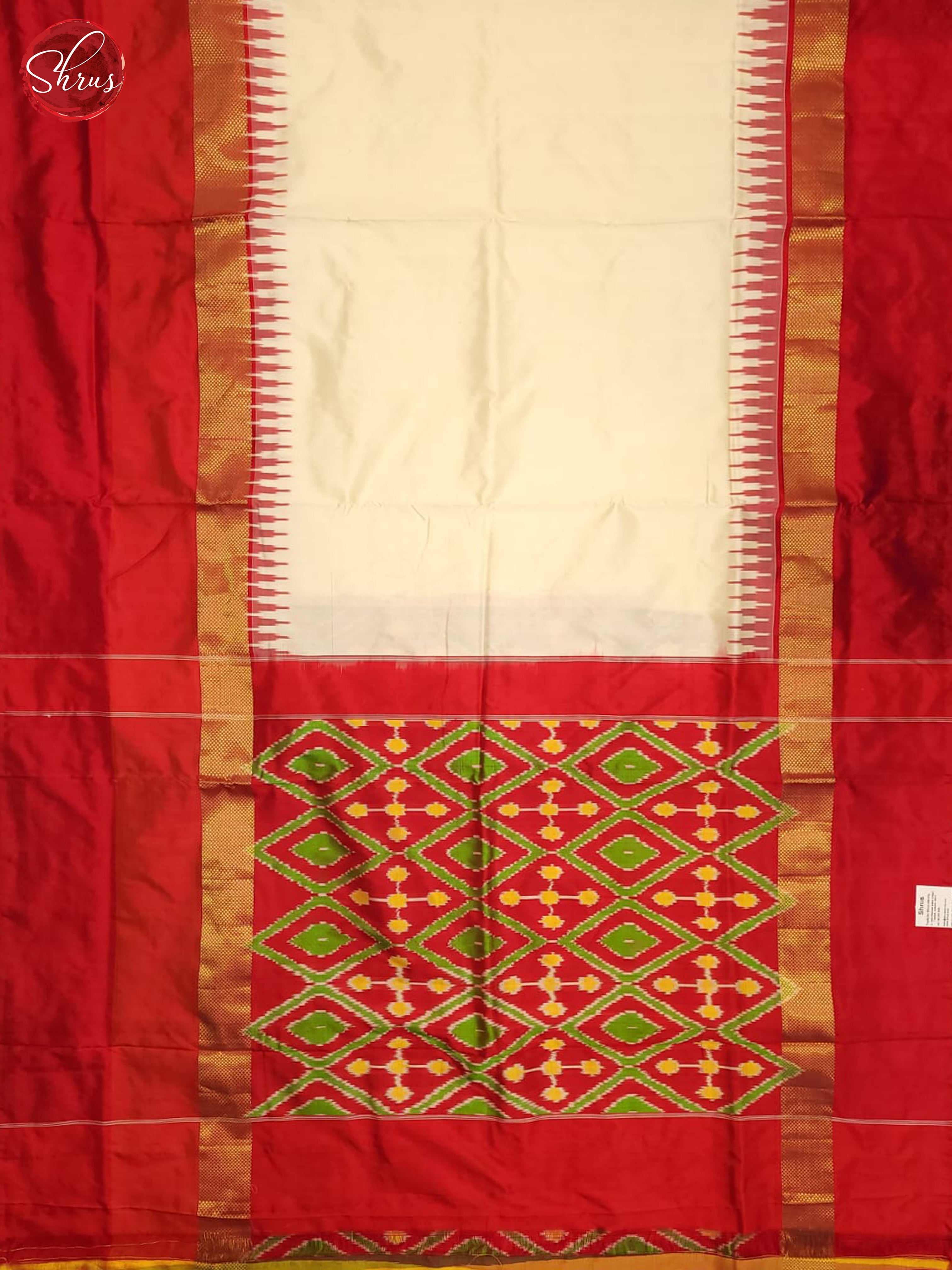 Cream & Red - Ikkat Silk Saree - Shop on ShrusEternity.com
