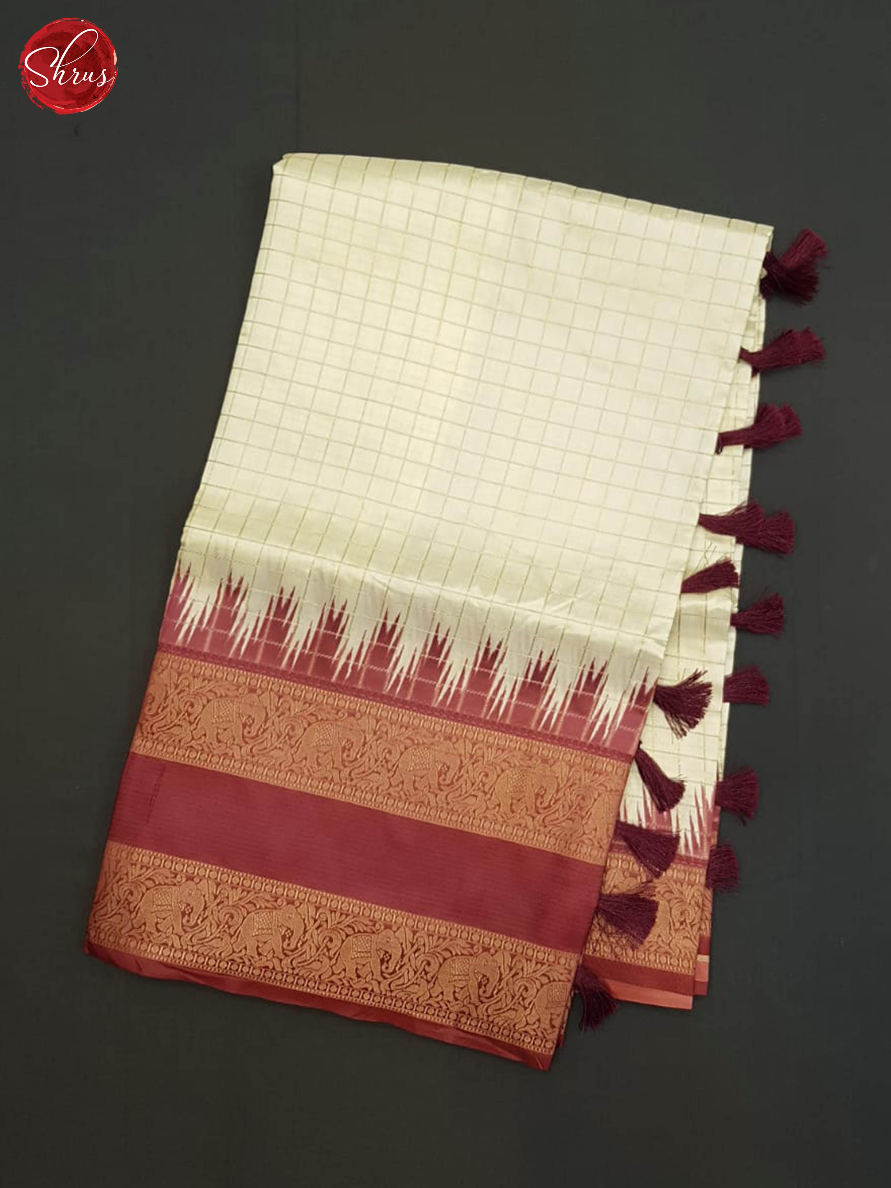 Cream And Dusty Wine - Semi Dupion Saree - Shop on ShrusEternity.com
