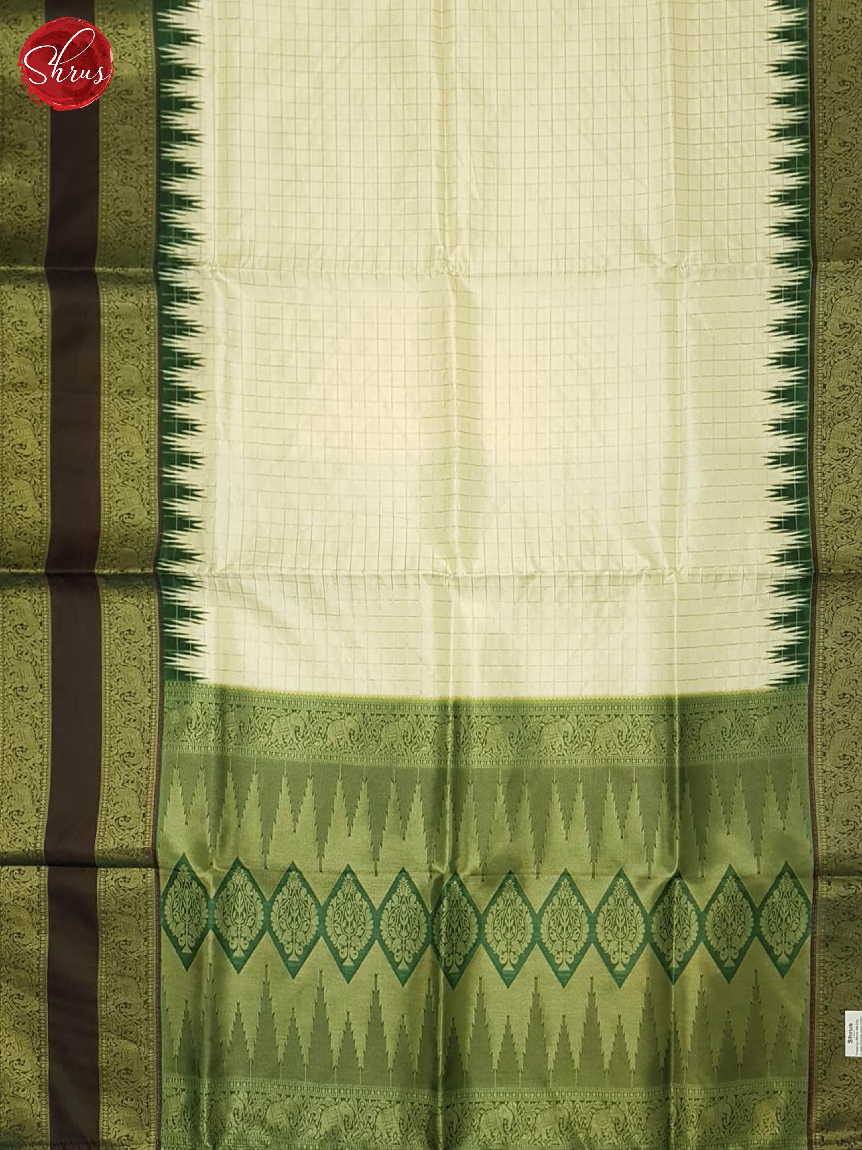 Cream & Green - Semi Dupion Saree