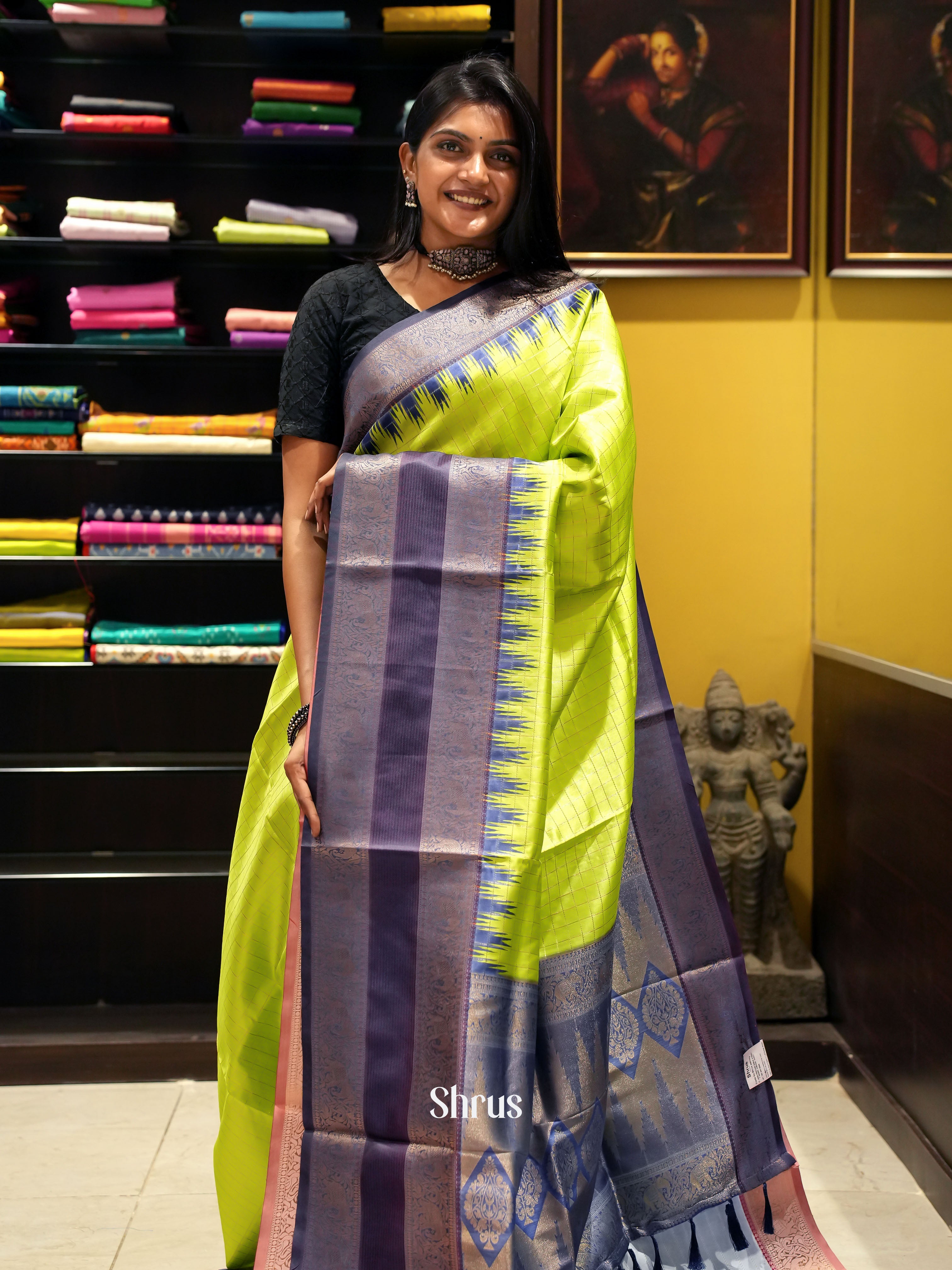 Green And Blue - Semi Dupion Saree - Shop on ShrusEternity.com