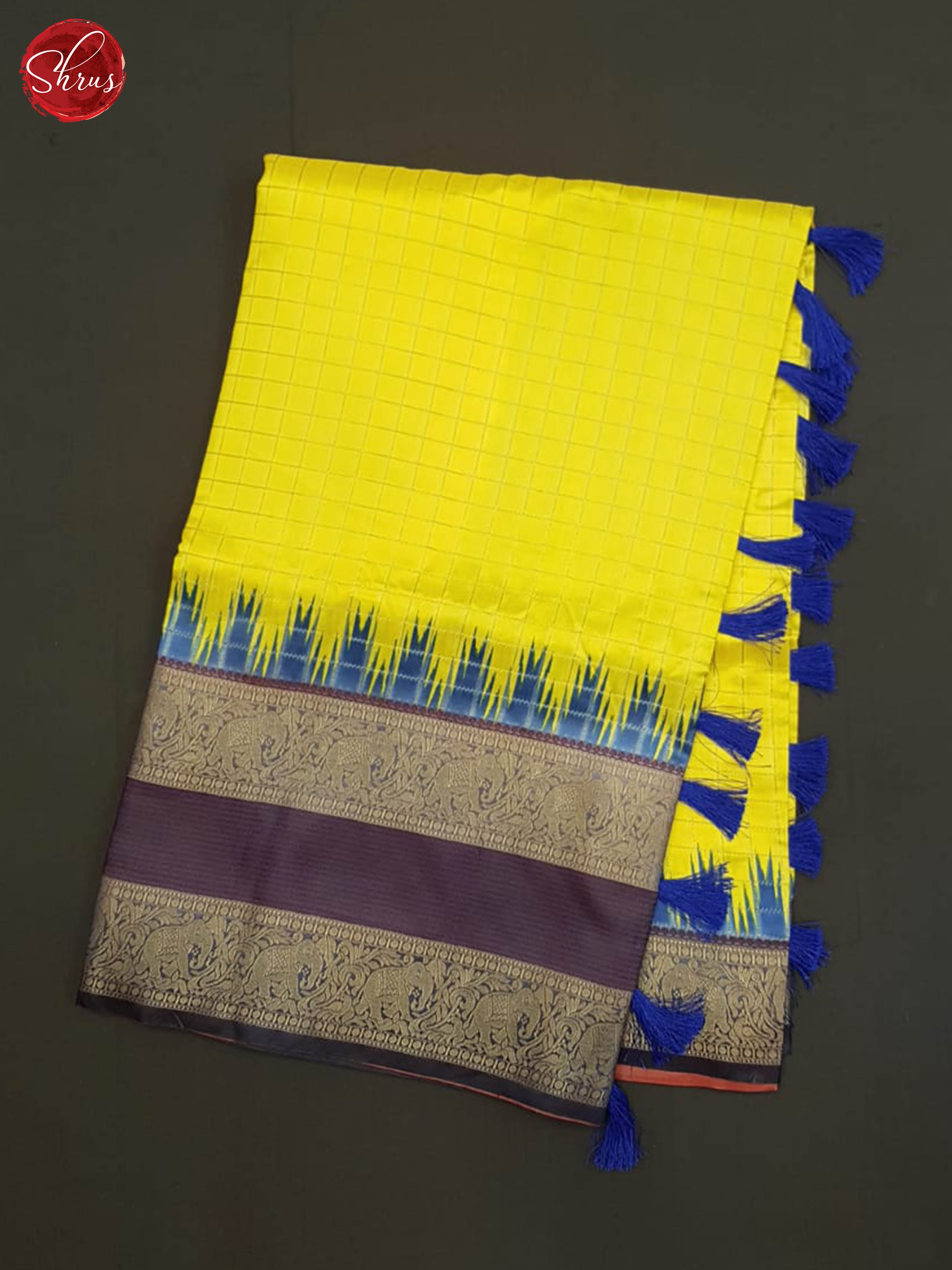 Yellow And Blue - Semi Dupion Saree - Shop on ShrusEternity.com