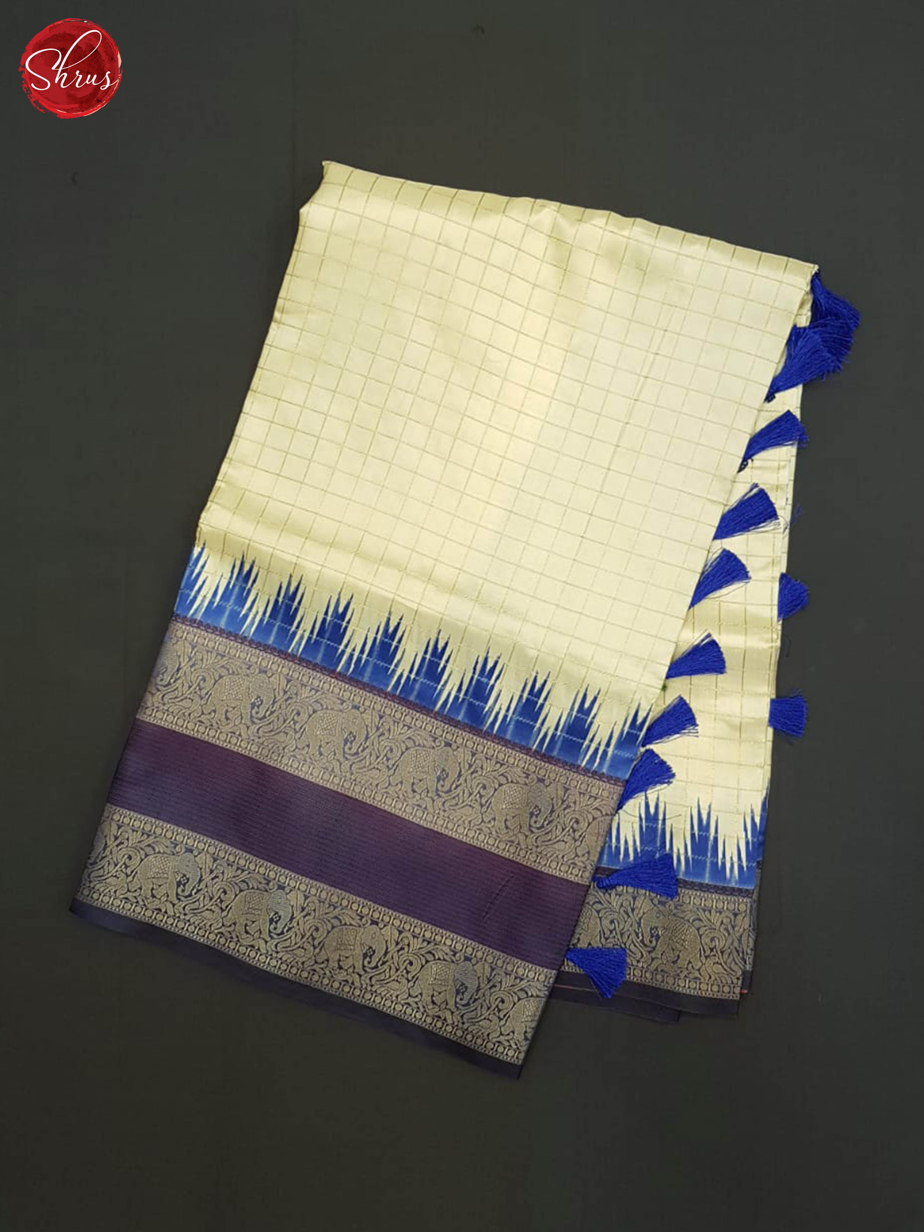 Cream And Blue - Semi dupion Saree - Shop on ShrusEternity.com