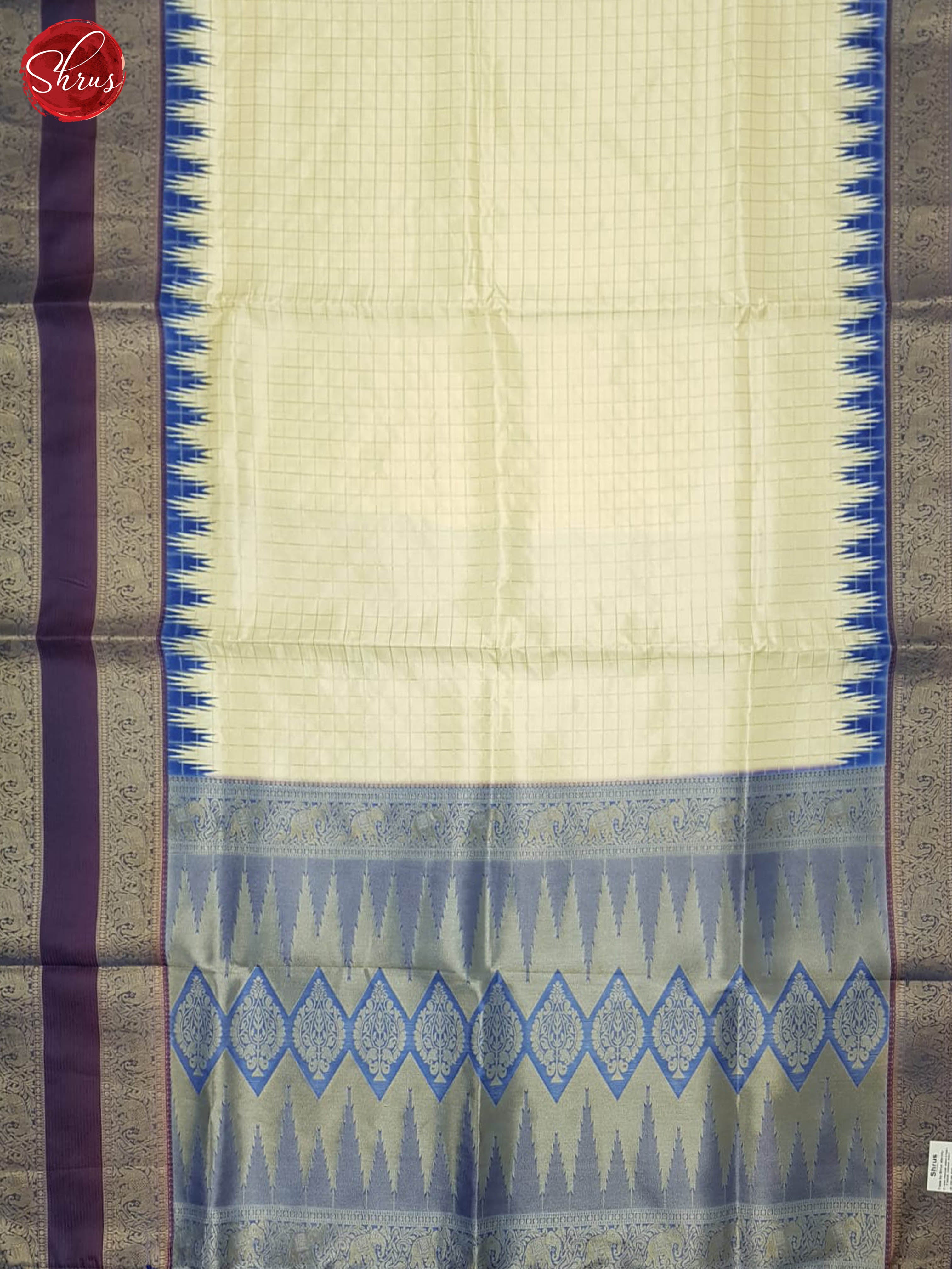 Cream And Blue - Semi dupion Saree - Shop on ShrusEternity.com