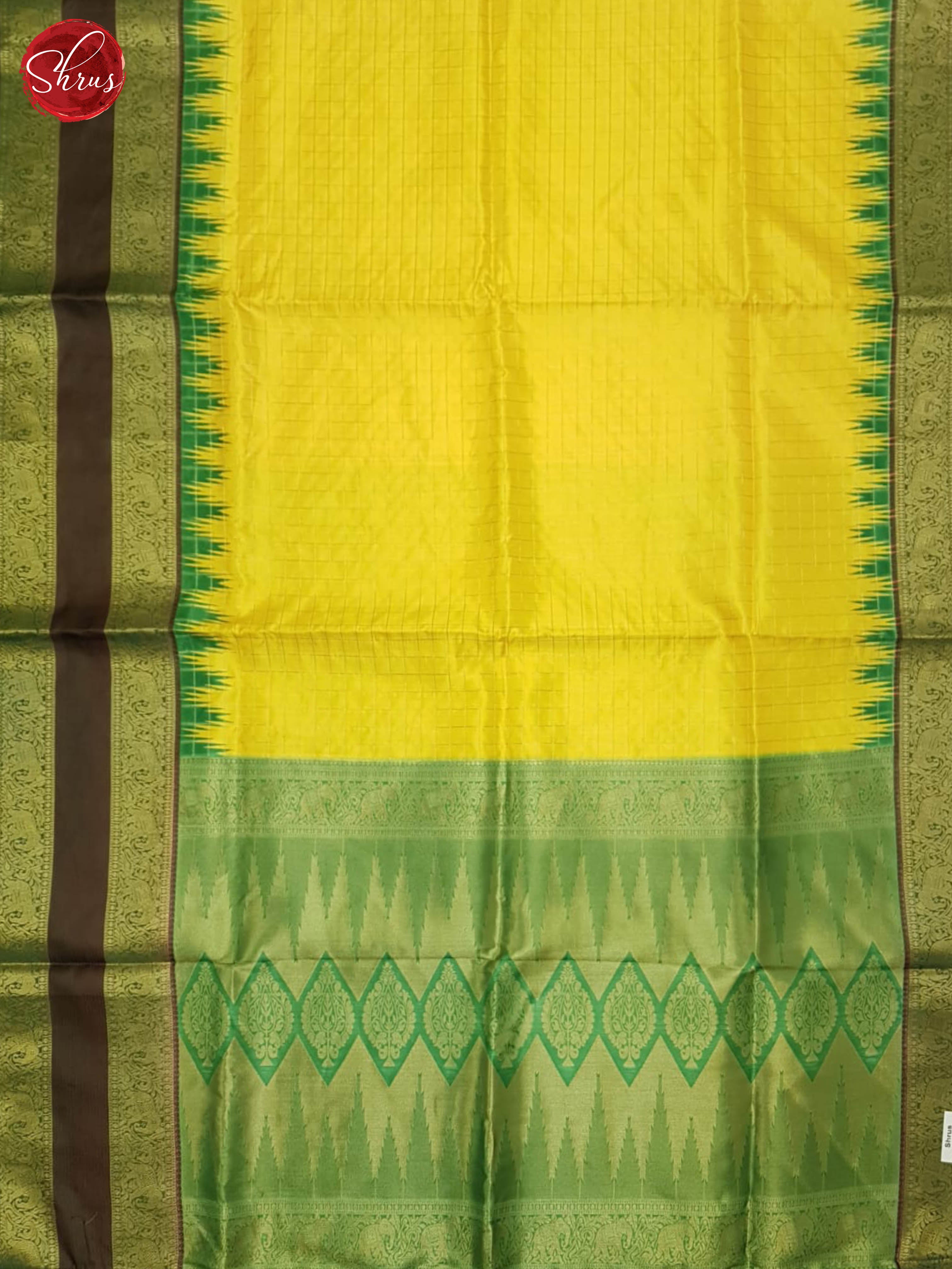 Yellow And Green - Semi Dupion Saree - Shop on ShrusEternity.com