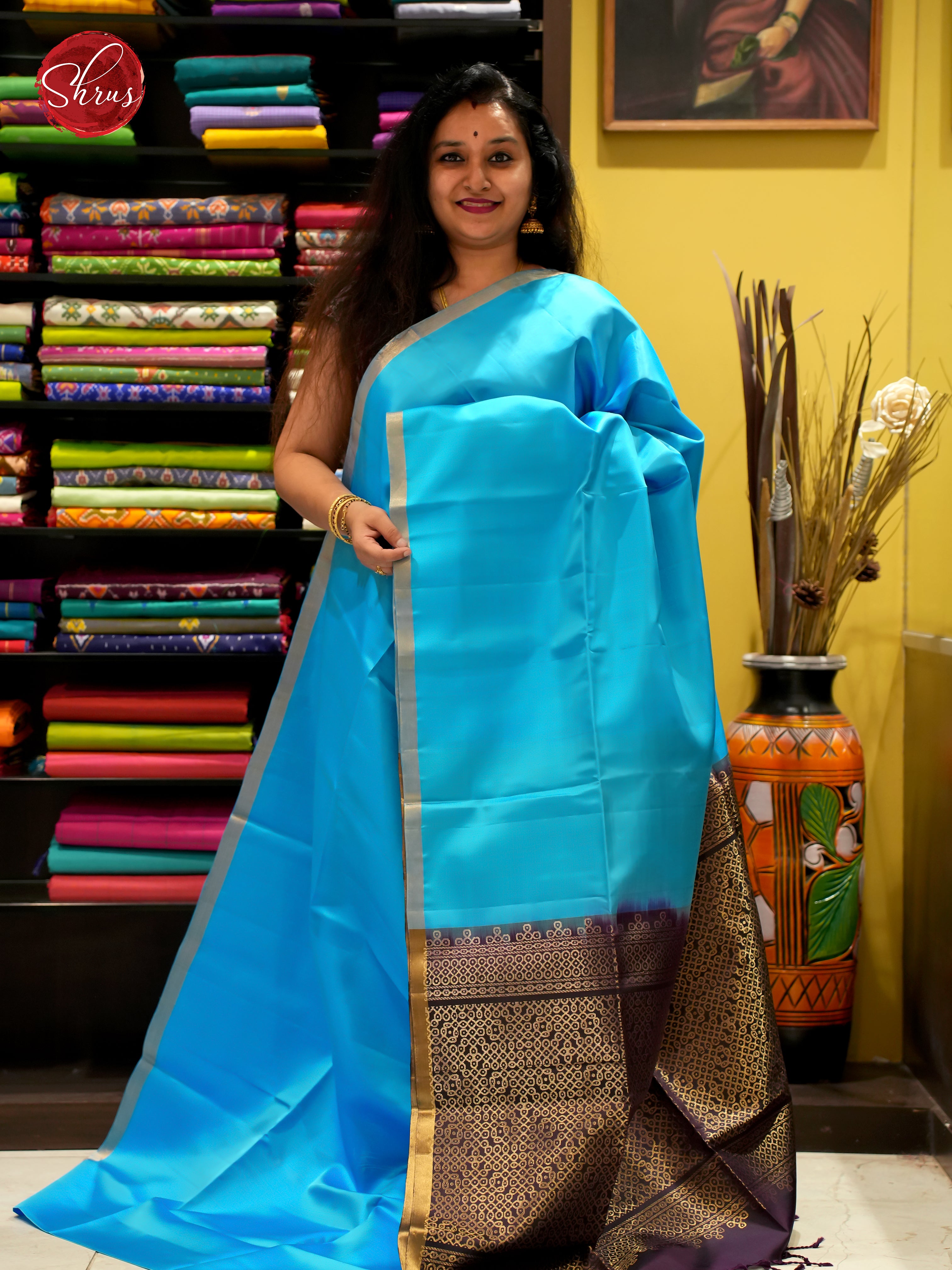 Blue And Deep Wine- Soft Silk Saree - Shop on ShrusEternity.com