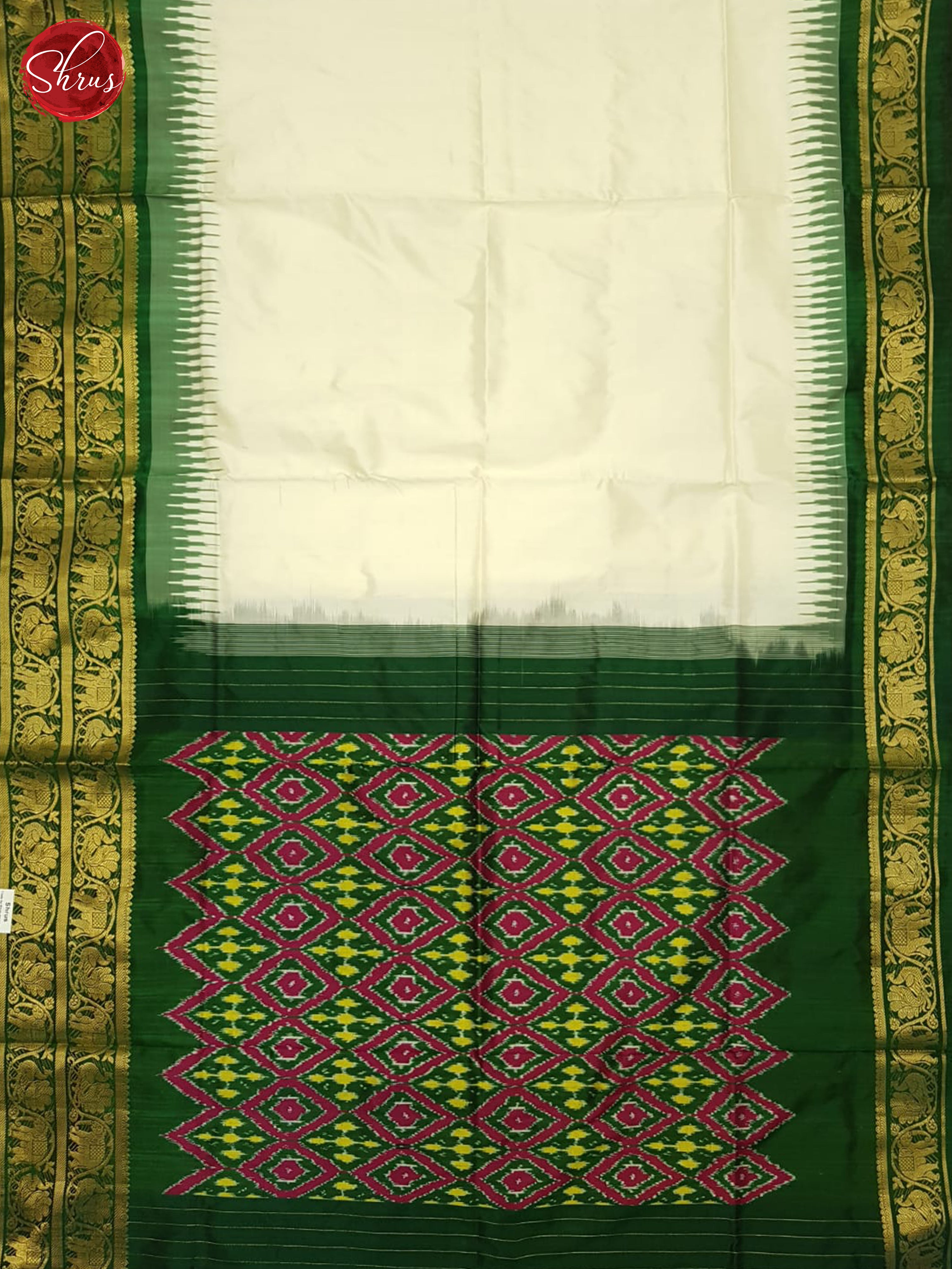 Cream And Green - Ikkat Silk Saree - Shop on ShrusEternity.com