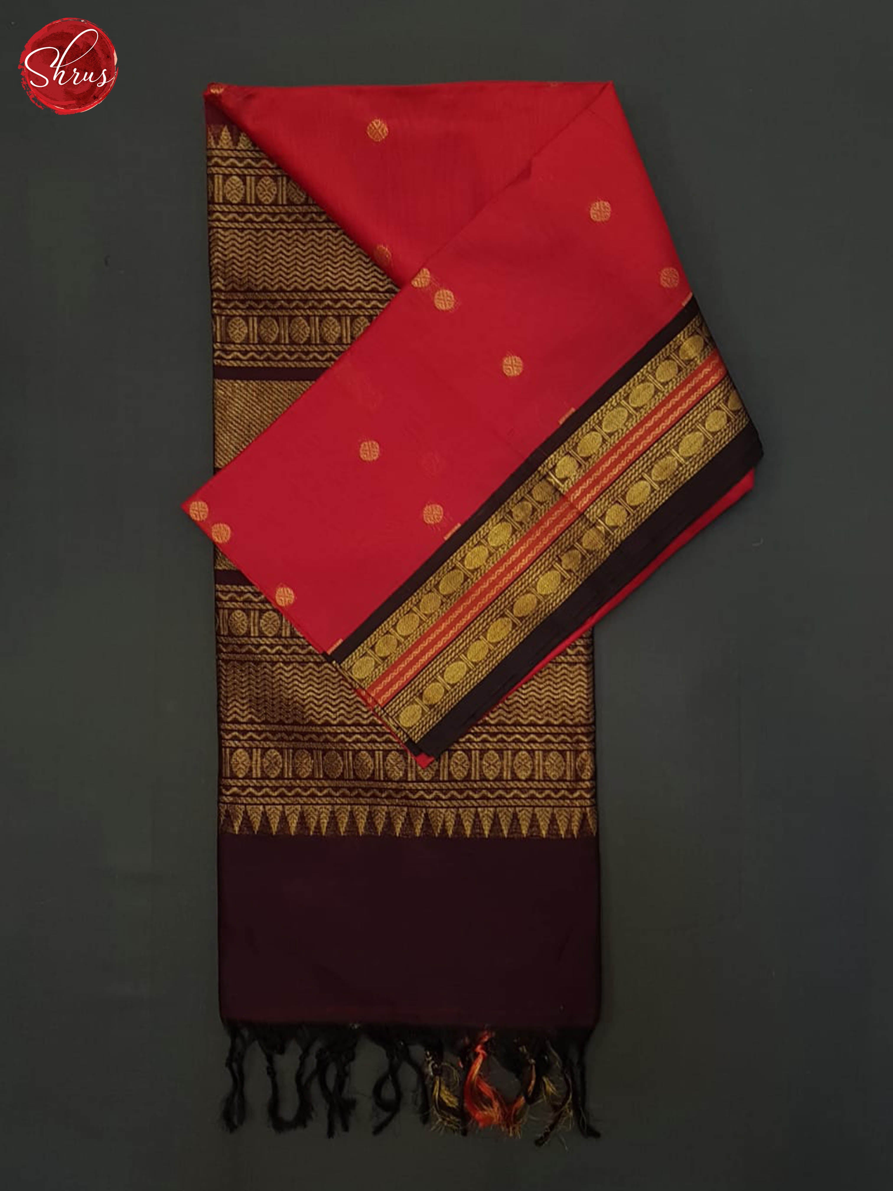 Red And Brown- Silk Cotton Saree - Shop on ShrusEternity.com