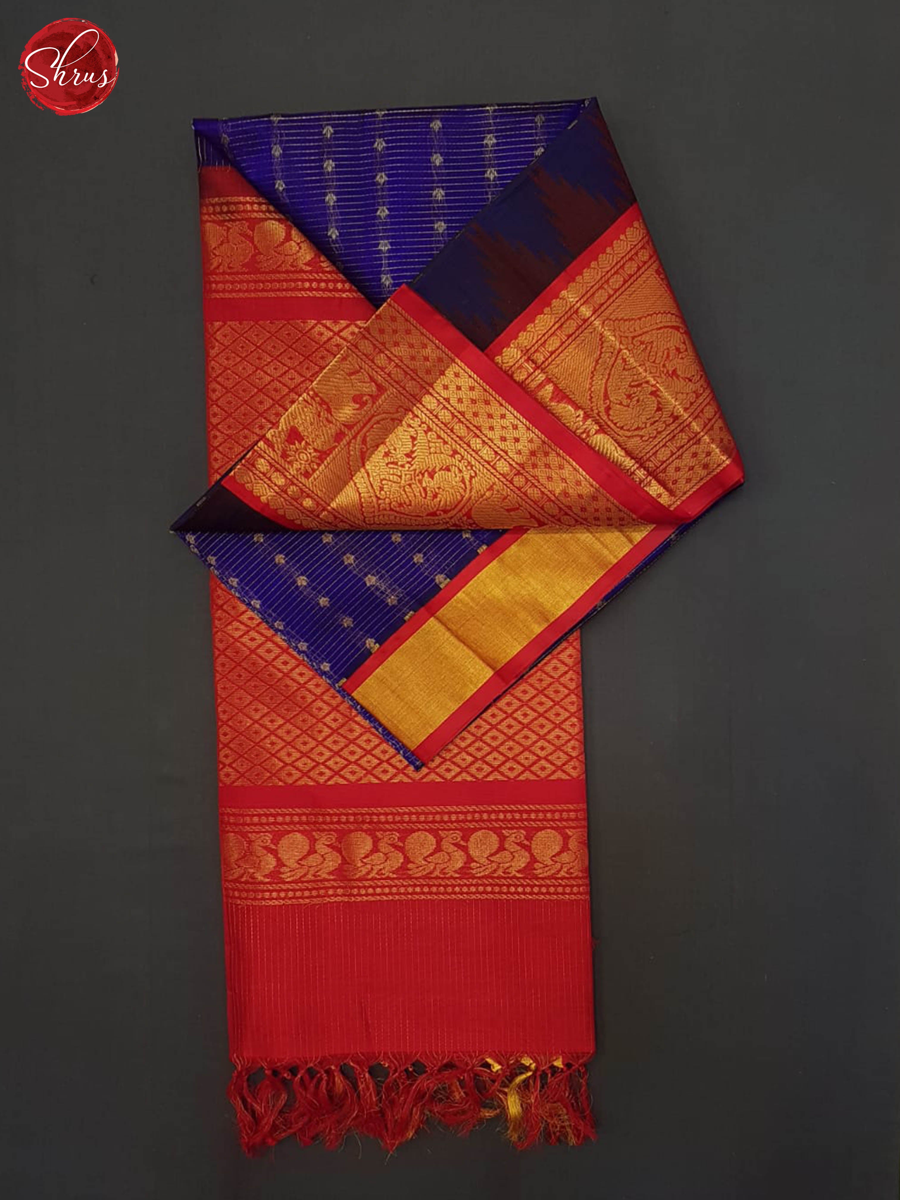Blue And Red- Silk Cotton Saree - Shop on ShrusEternity.com